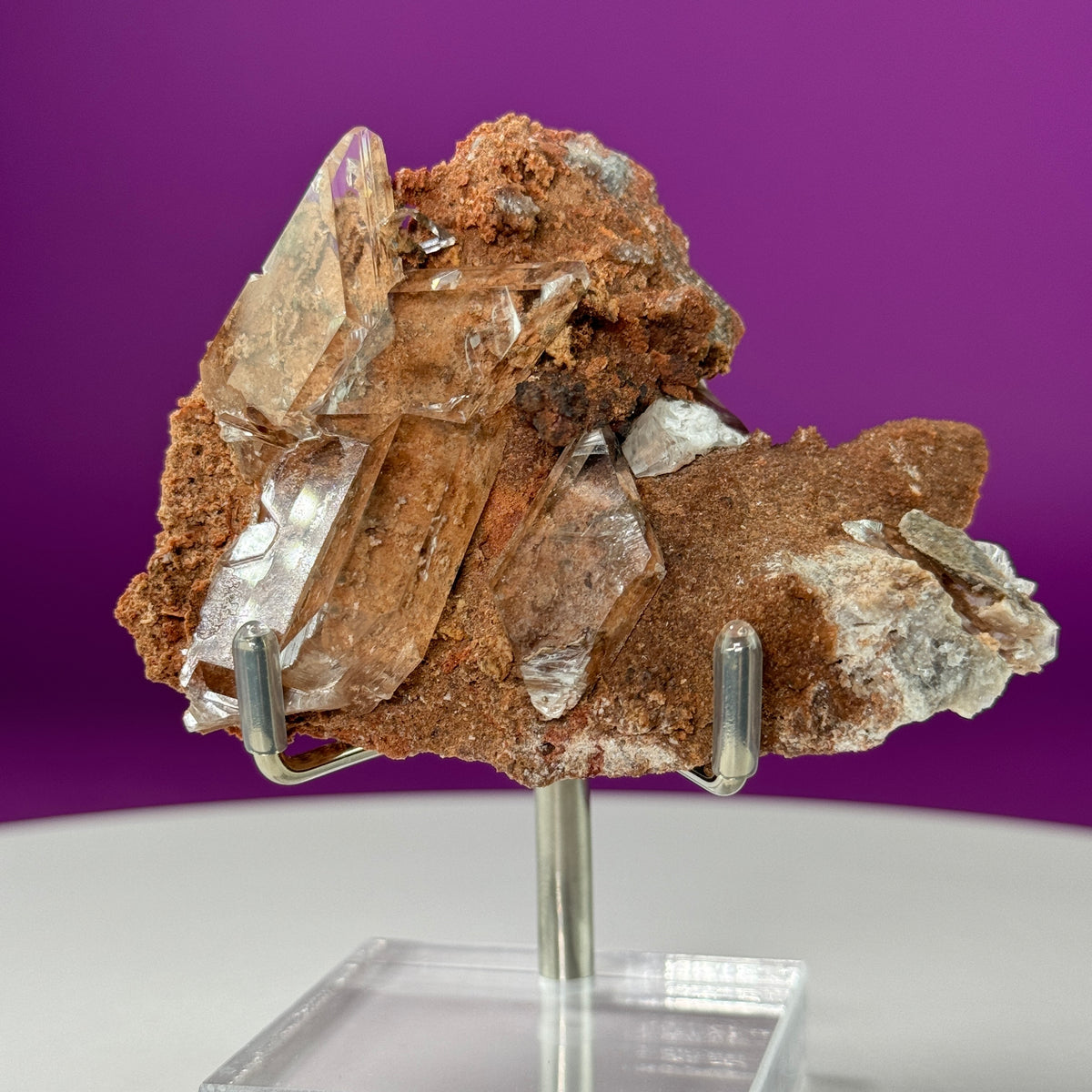 Selenite on Matrix (Bermejillo, Durango, Mexico) (Includes Silver Metal/Acrylic Stand)