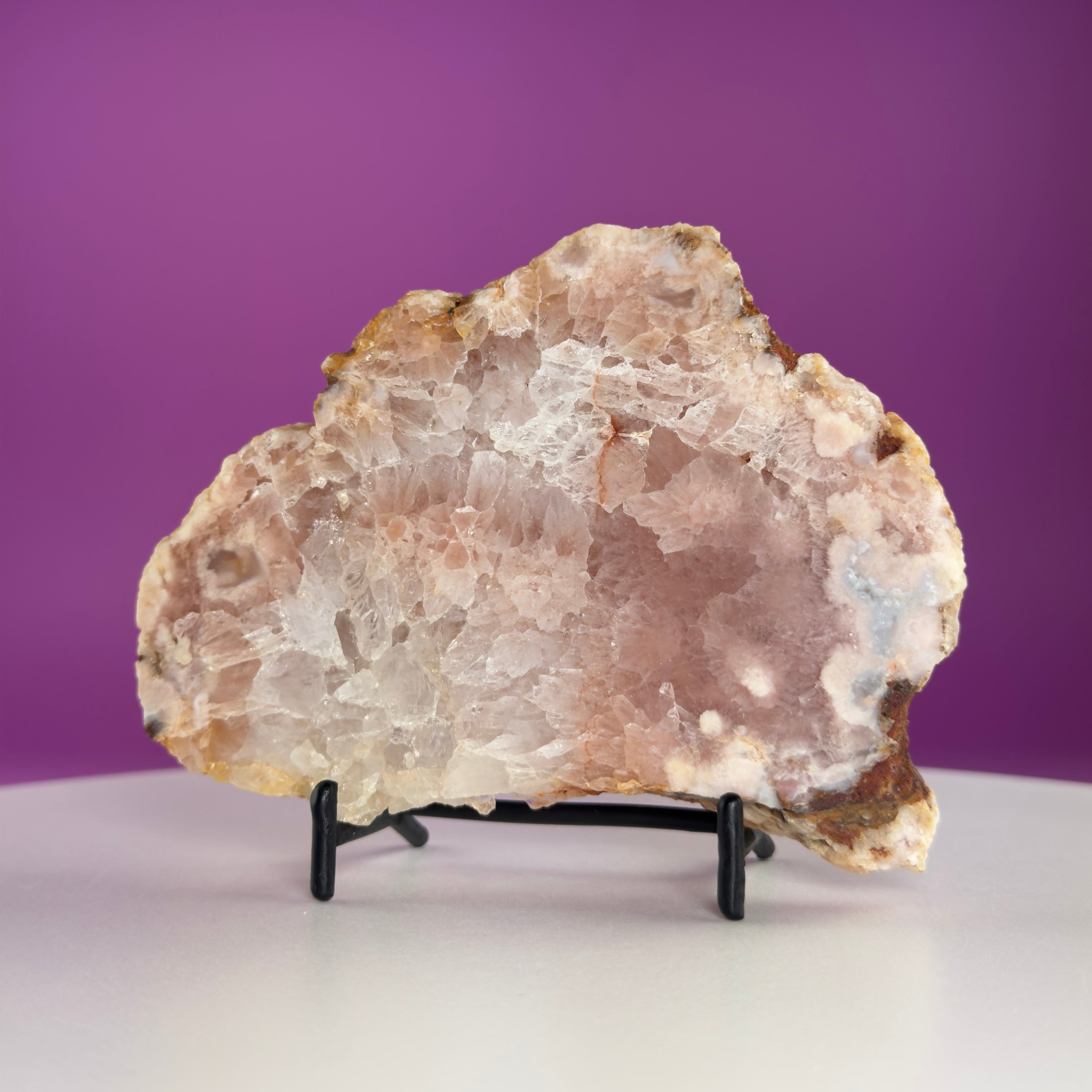 Pink Amethyst Slab with Black Stand – 345g