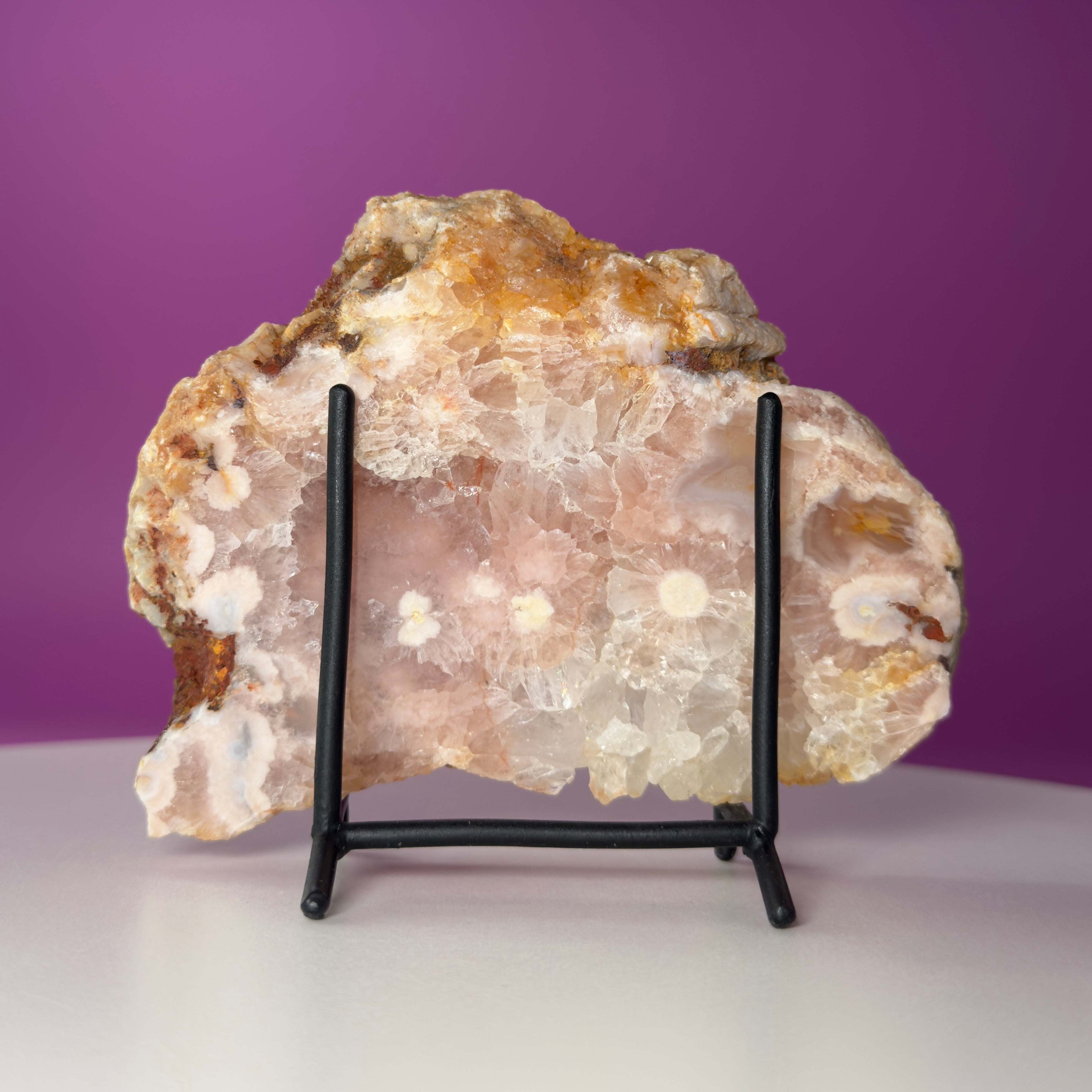 Pink Amethyst Slab with Black Stand – 345g