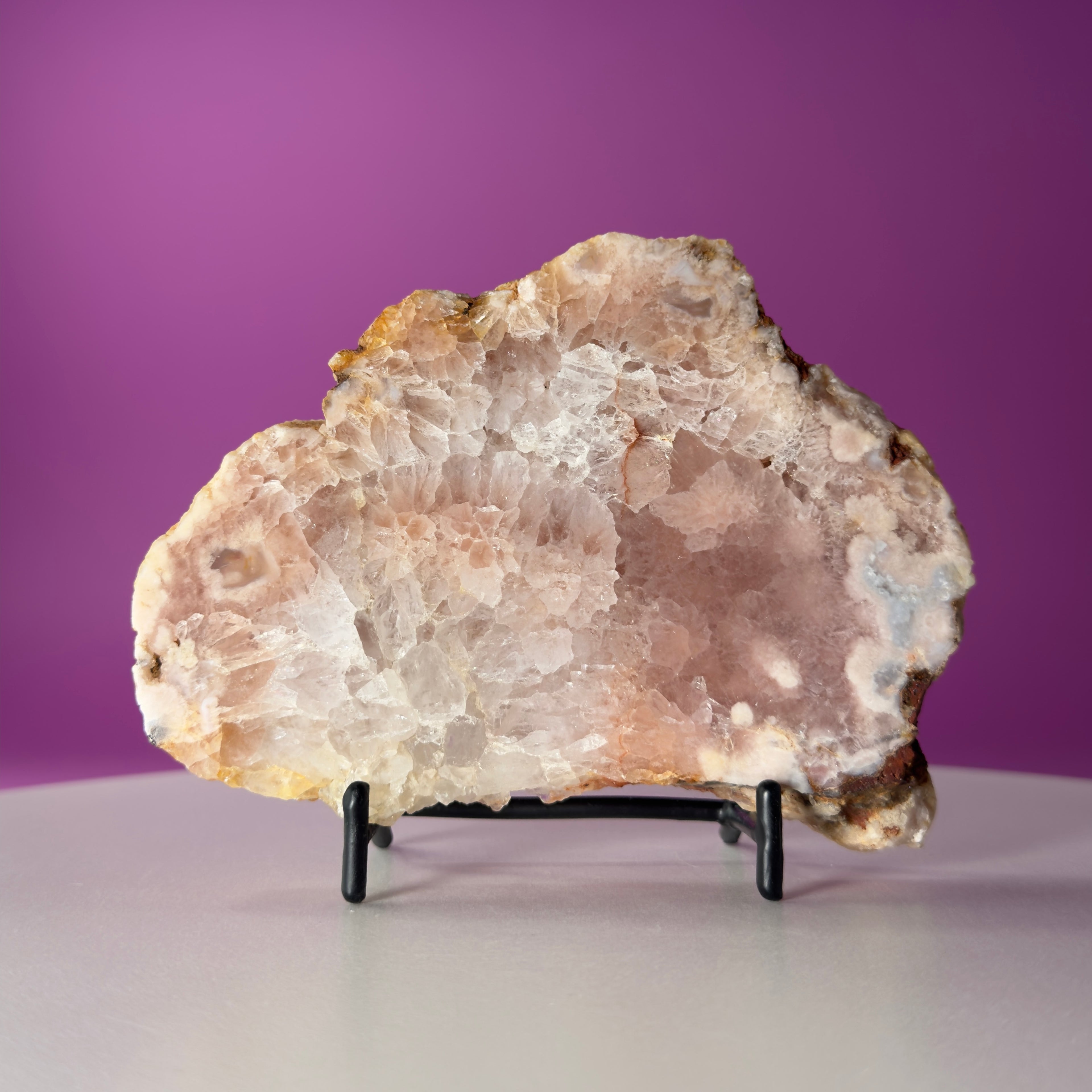 Pink Amethyst Slab with Black Stand – 345g