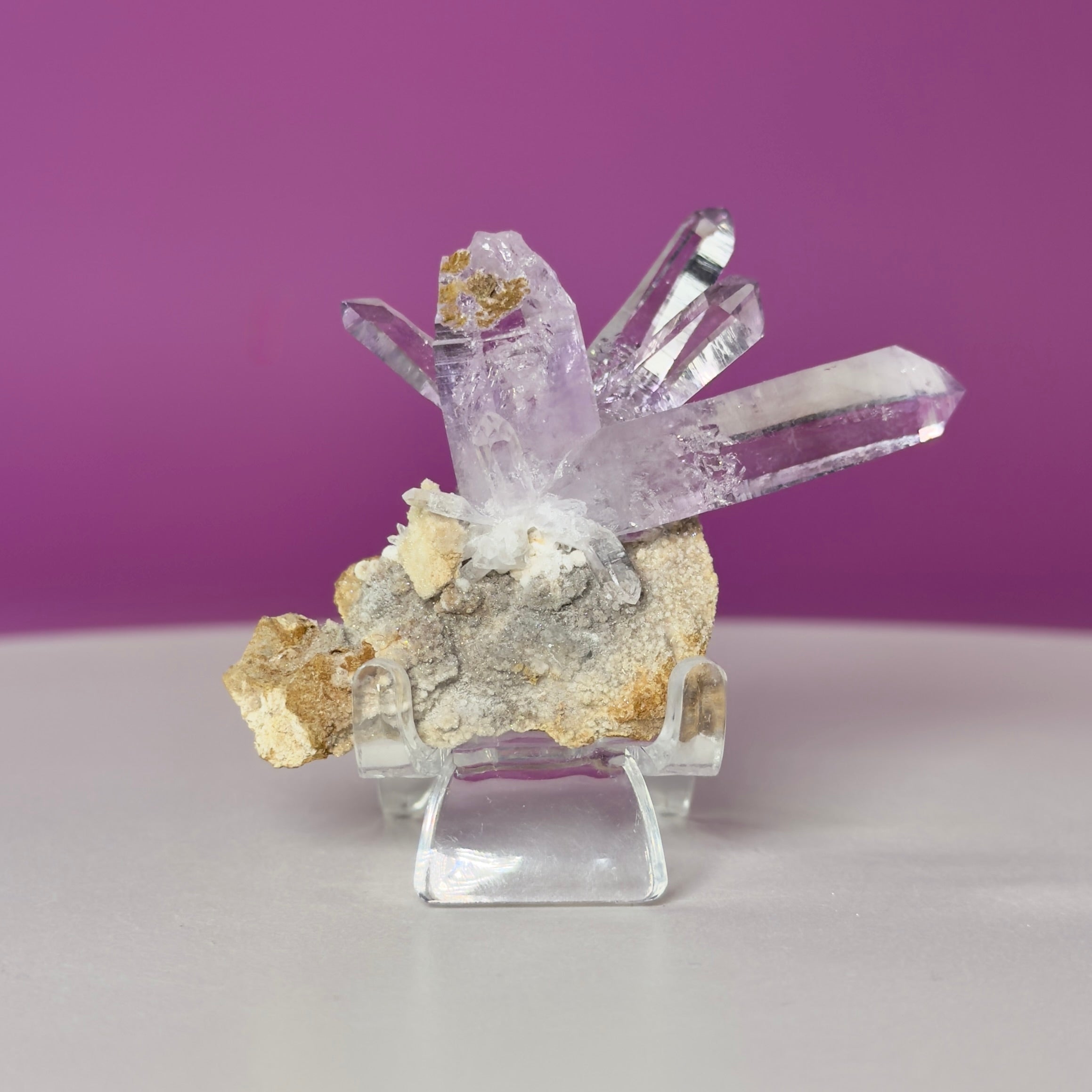 Veracruz Amethyst Cluster from Mexico – Natural Amethyst Points Specimen with Acrylic Stand