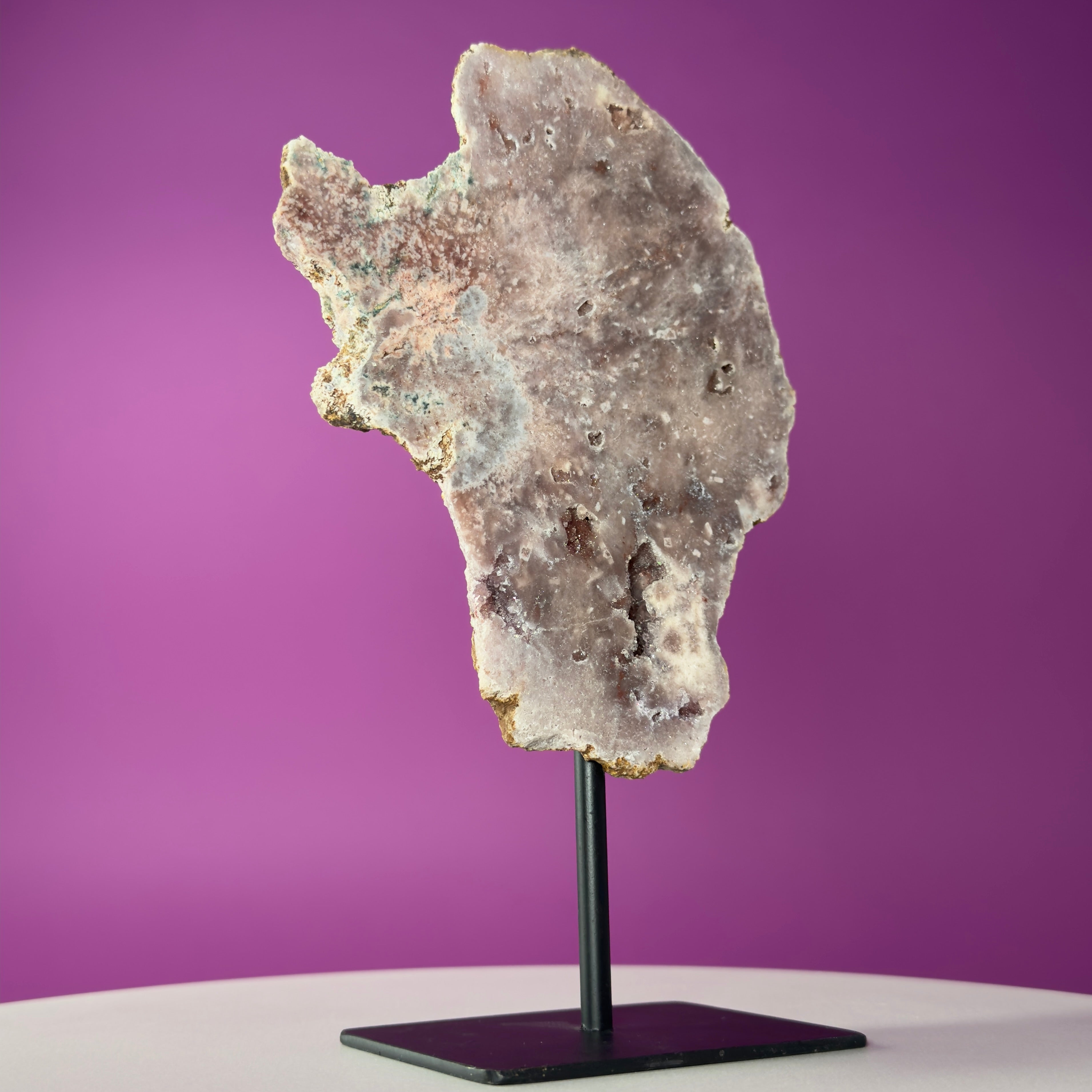 Pink Amethyst Slice on Black Metal Stand – Polished Crystal from Brazil