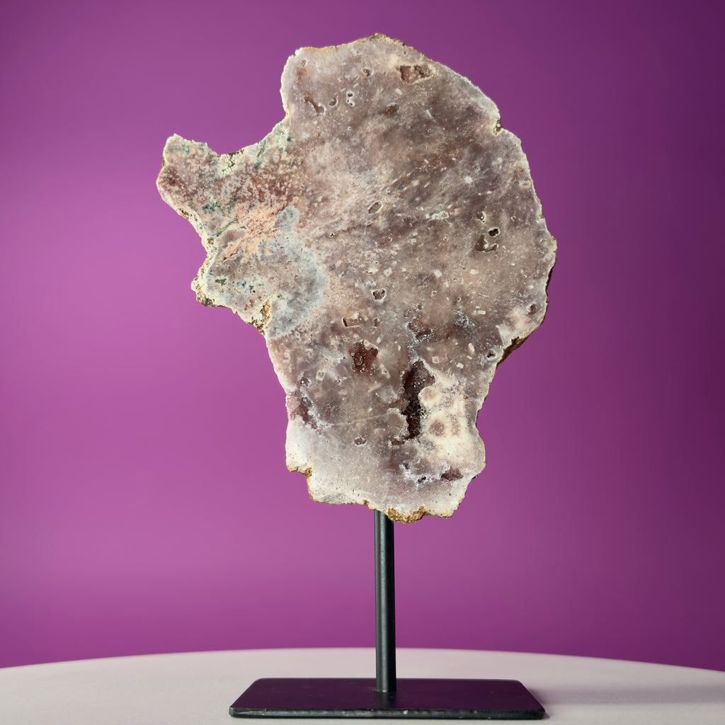 Pink Amethyst Slice on Black Metal Stand – Polished Crystal from Brazil