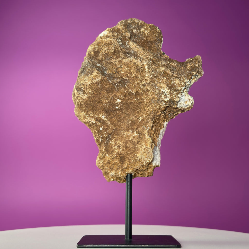 Pink Amethyst Slice on Black Metal Stand – Polished Crystal from Brazil