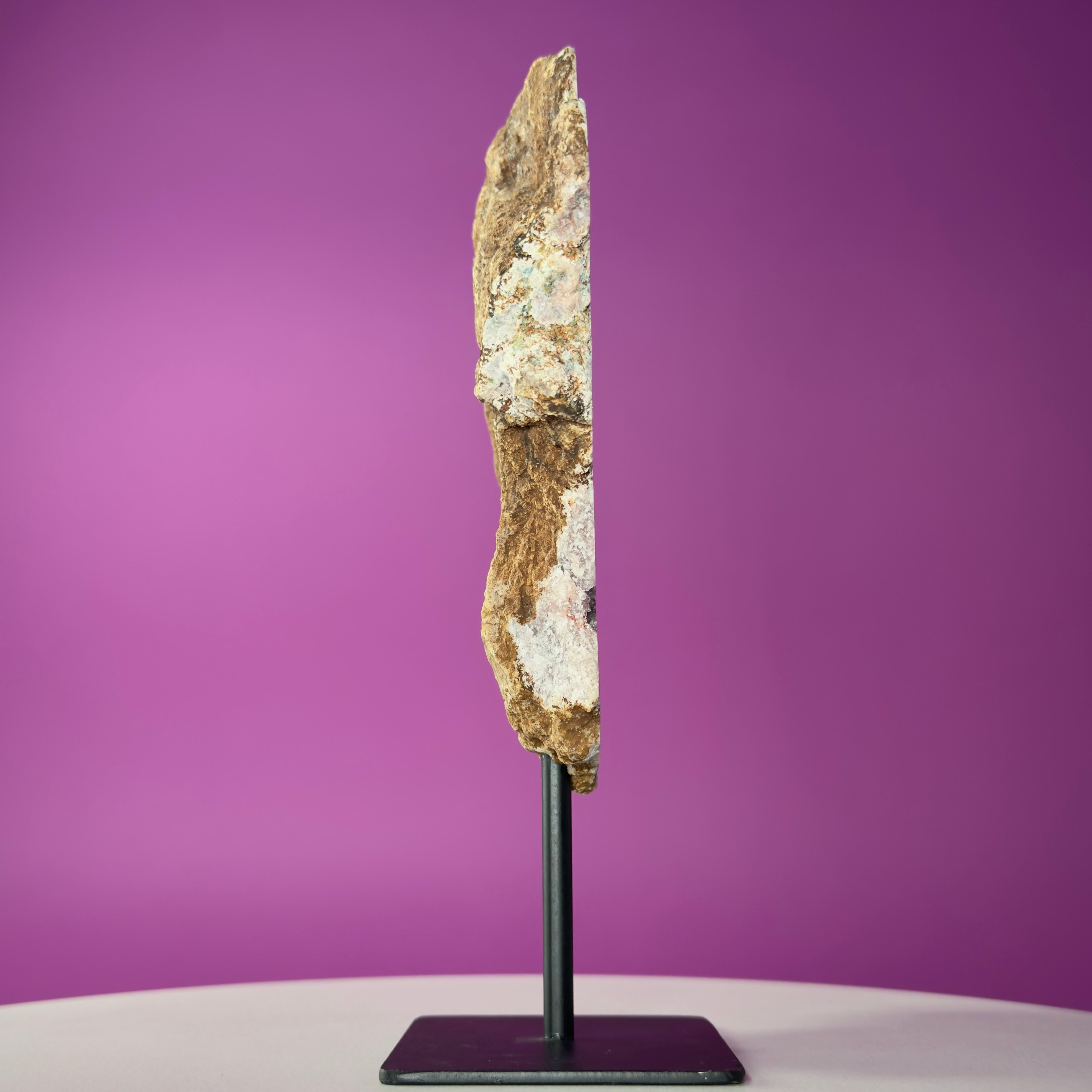 Pink Amethyst Slice on Black Metal Stand – Polished Crystal from Brazil