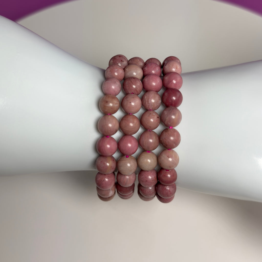 Thulite Beaded Bracelet 8mm Natural Pink Stone Crystal Jewelry 20g