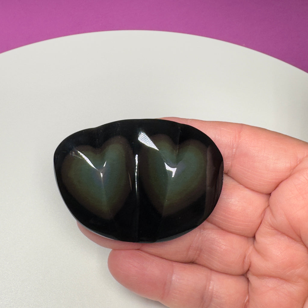 Rainbow Obsidian Double Heart Carving (Mexico) (Includes Acrylic Stand)