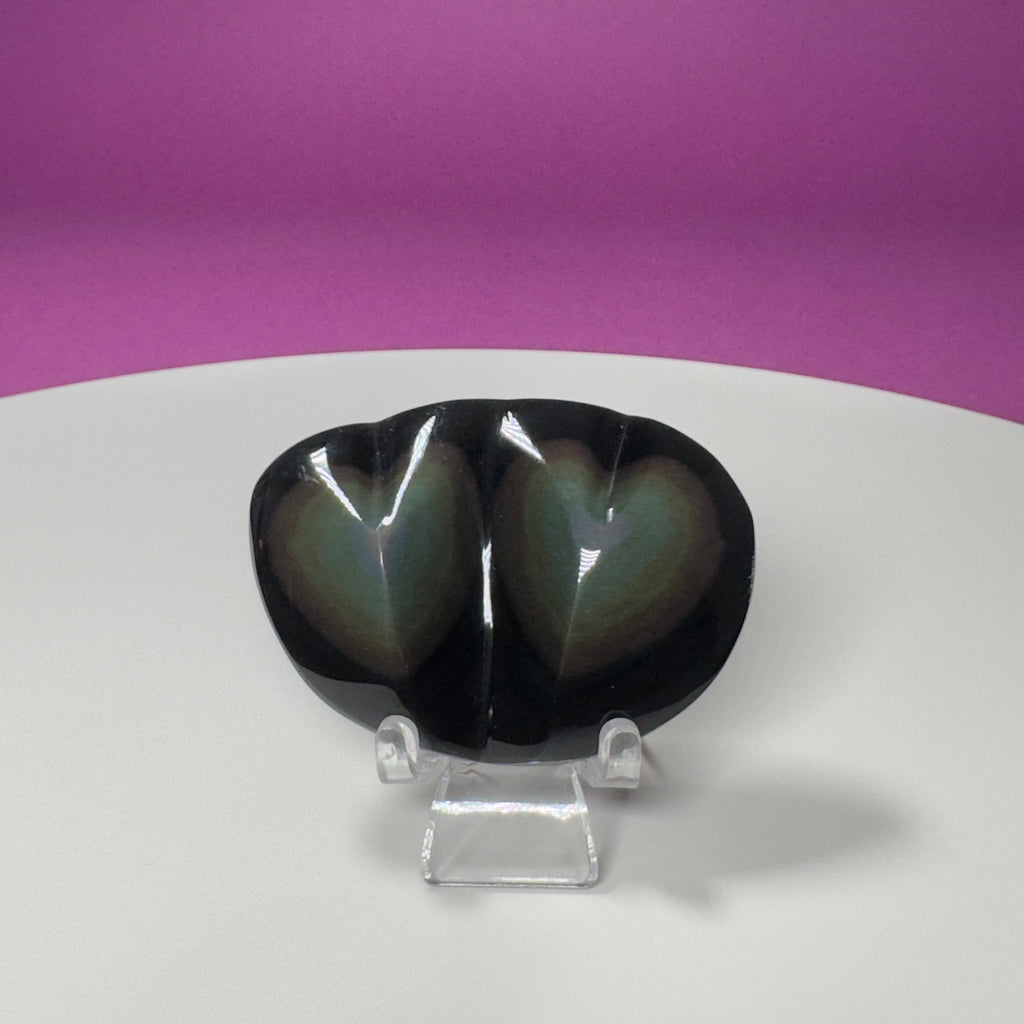 Rainbow Obsidian Double Heart Carving (Mexico) (Includes Acrylic Stand)