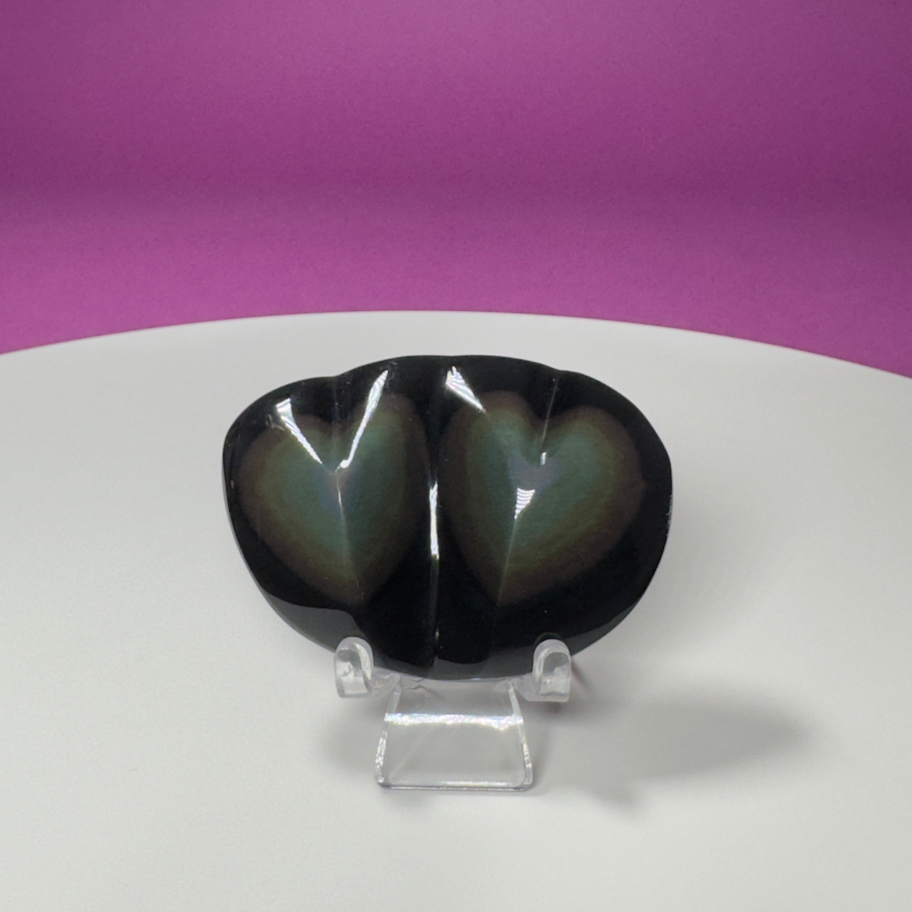 Rainbow Obsidian Double Heart Carving (Mexico) (Includes Acrylic Stand)