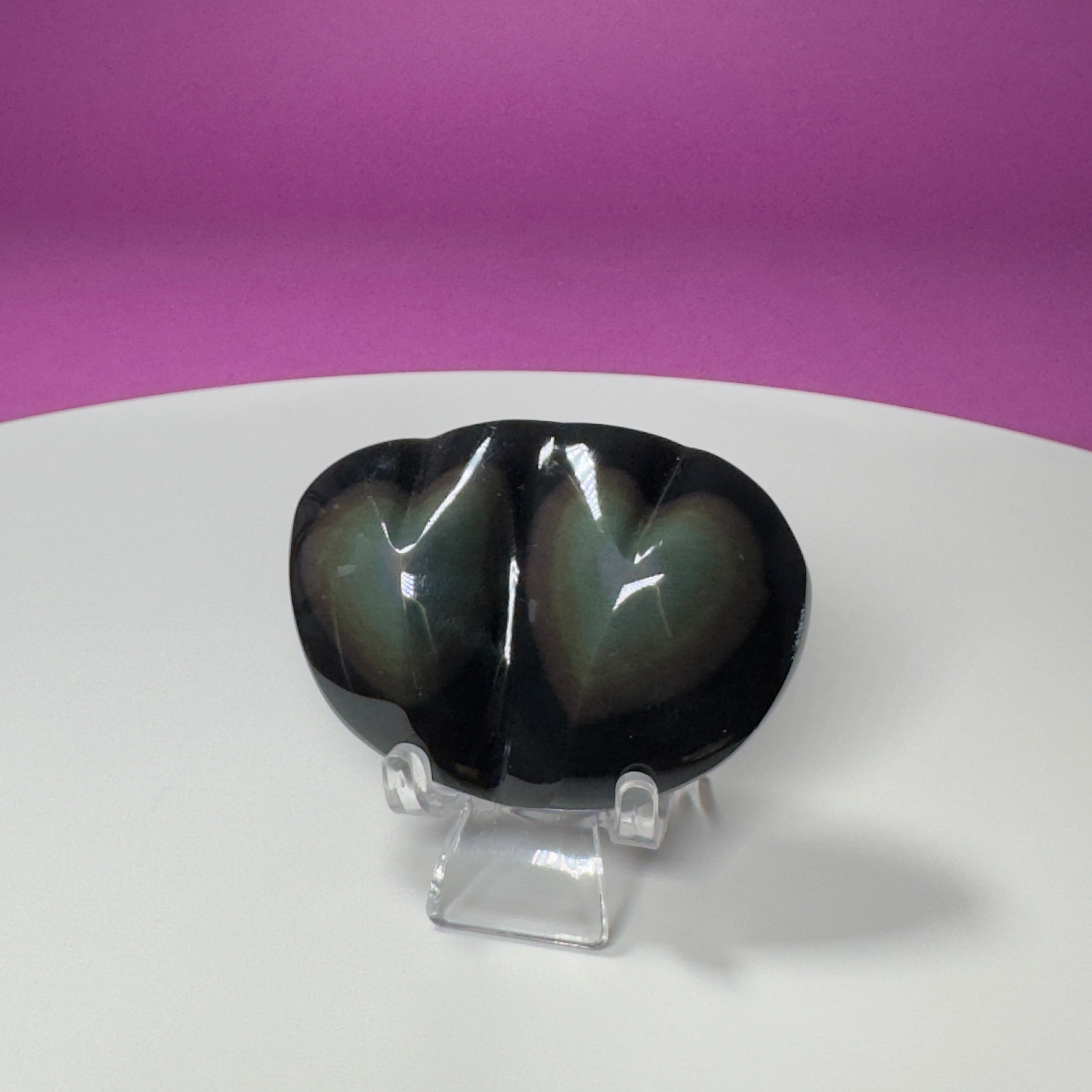 Rainbow Obsidian Double Heart Carving (Mexico) (Includes Acrylic Stand)
