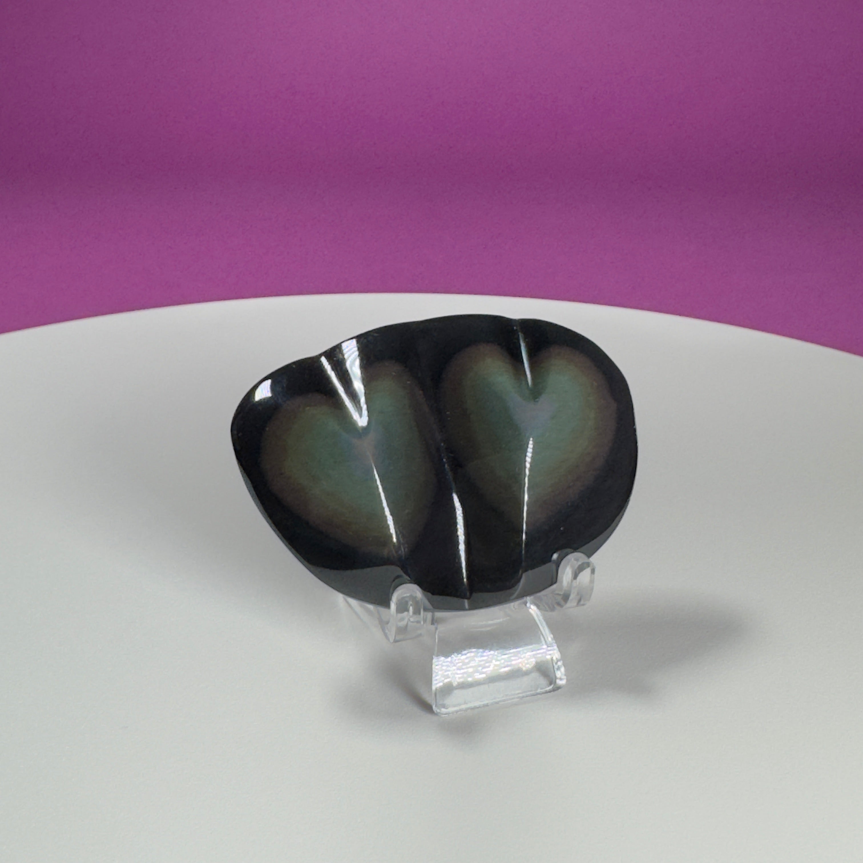 Rainbow Obsidian Double Heart Carving (Mexico) (Includes Acrylic Stand)