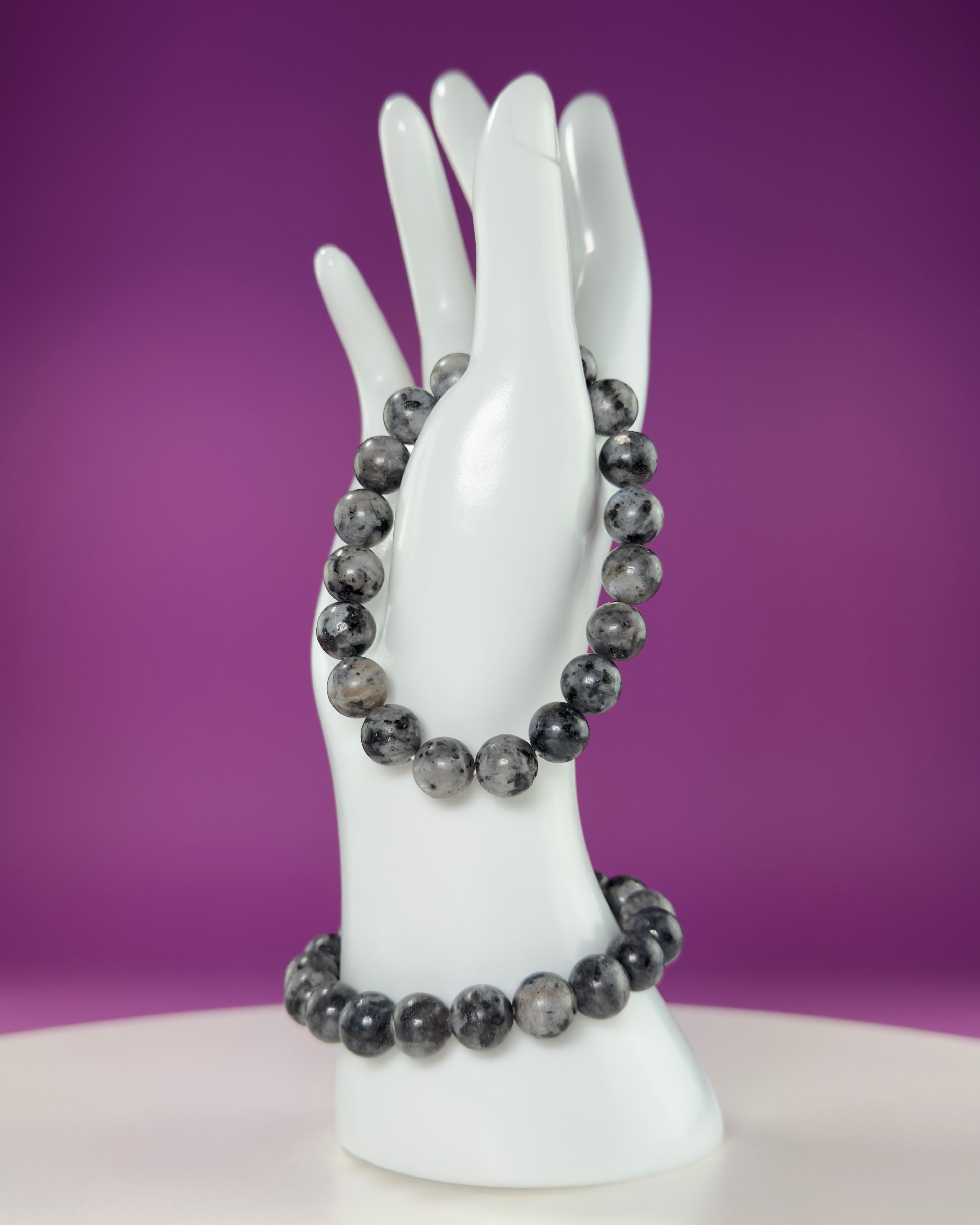 Larvikite Bracelet 10mm | Protective Grounding Crystal Bracelet | Flashy Norwegian Stone Jewelry