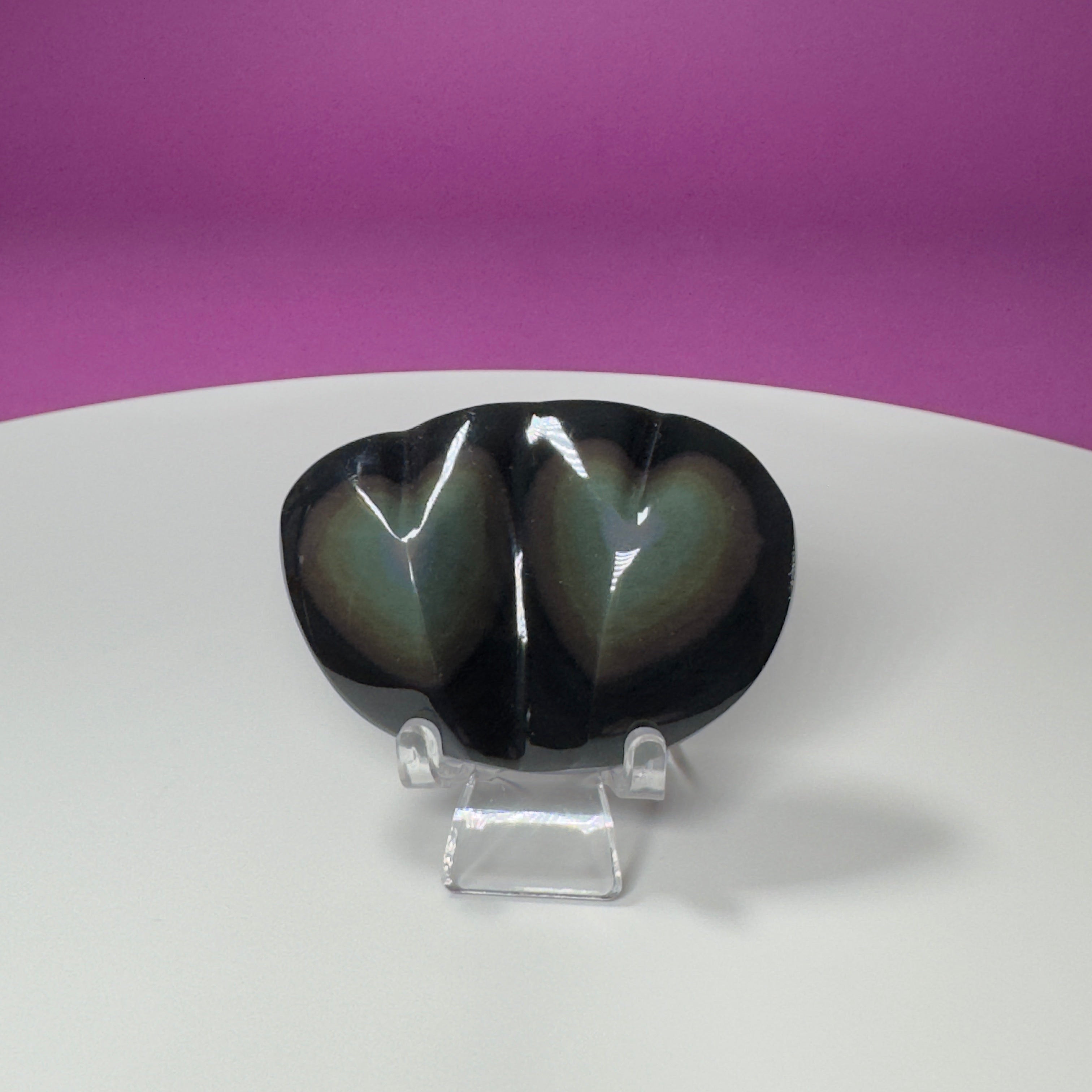 Rainbow Obsidian Double Heart Carving (Mexico) (Includes Acrylic Stand)