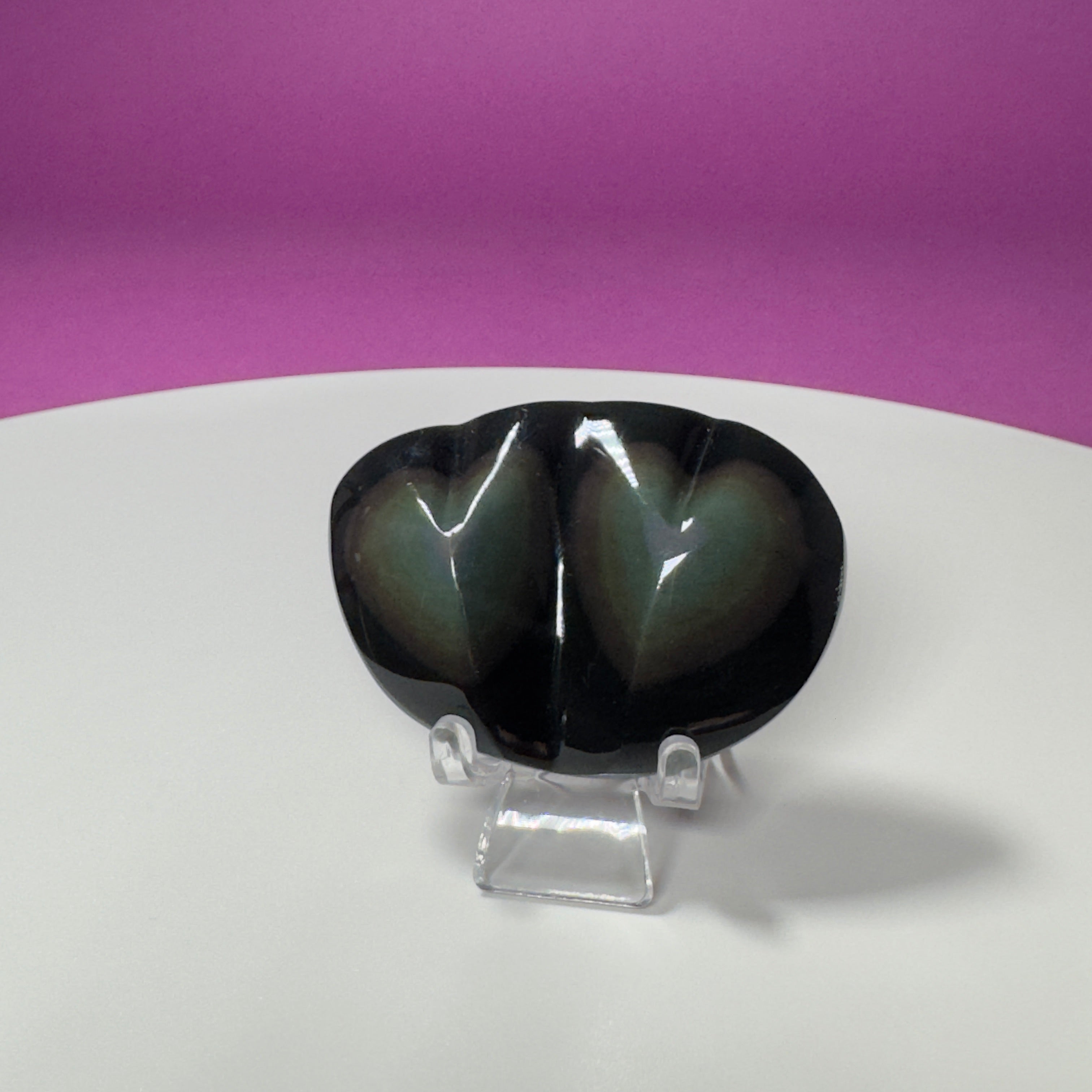 Rainbow Obsidian Double Heart Carving (Mexico) (Includes Acrylic Stand)
