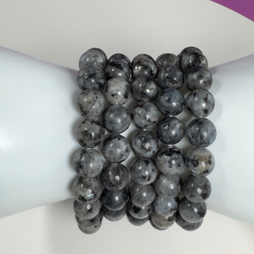Larvikite Bracelet 10mm | Protective Grounding Crystal Bracelet | Flashy Norwegian Stone Jewelry