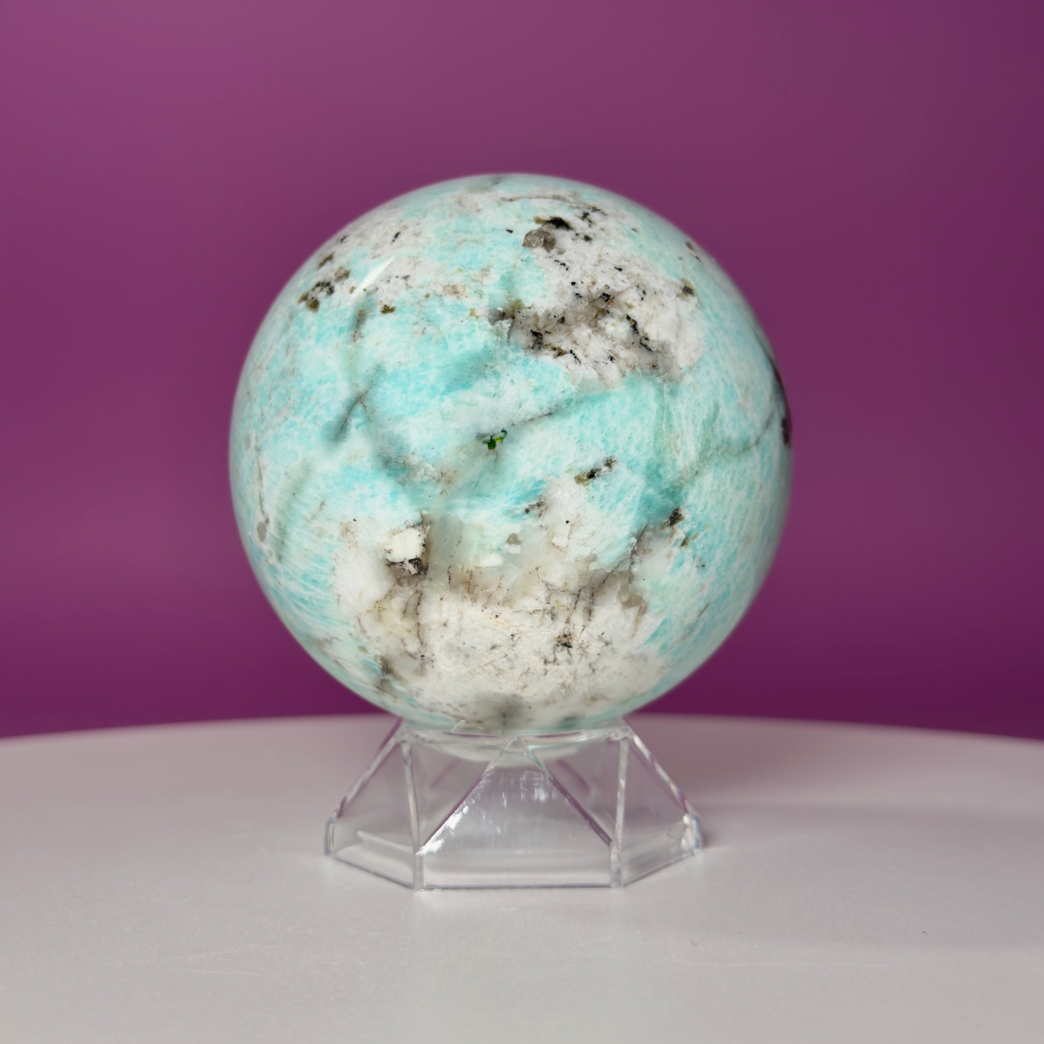 Amazonite Sphere with Acrylic Stand | Large Collector Crystal Display