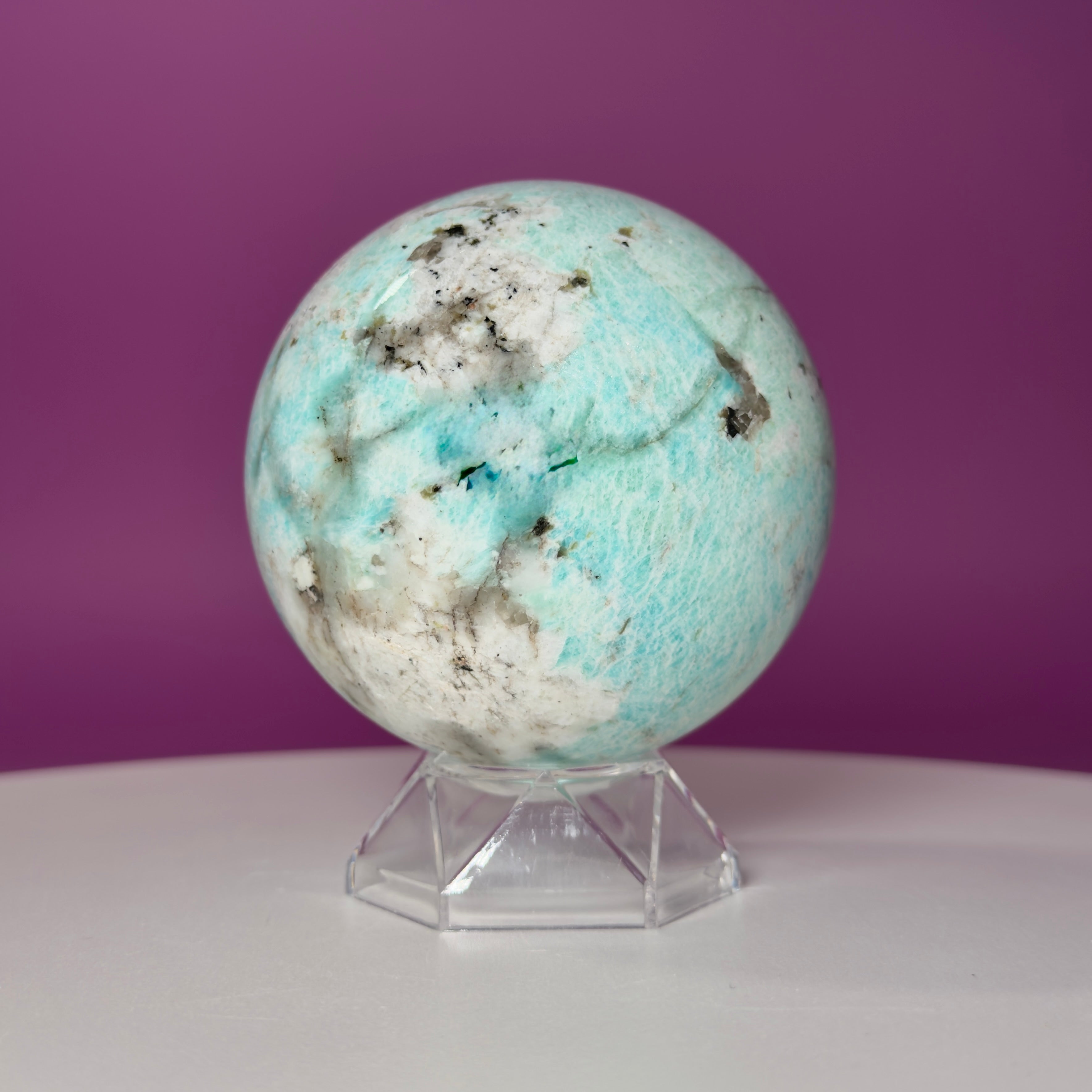 Amazonite Sphere with Acrylic Stand | Large Collector Crystal Display