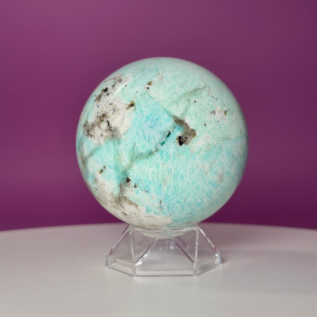 Amazonite Sphere with Acrylic Stand | Large Collector Crystal Display