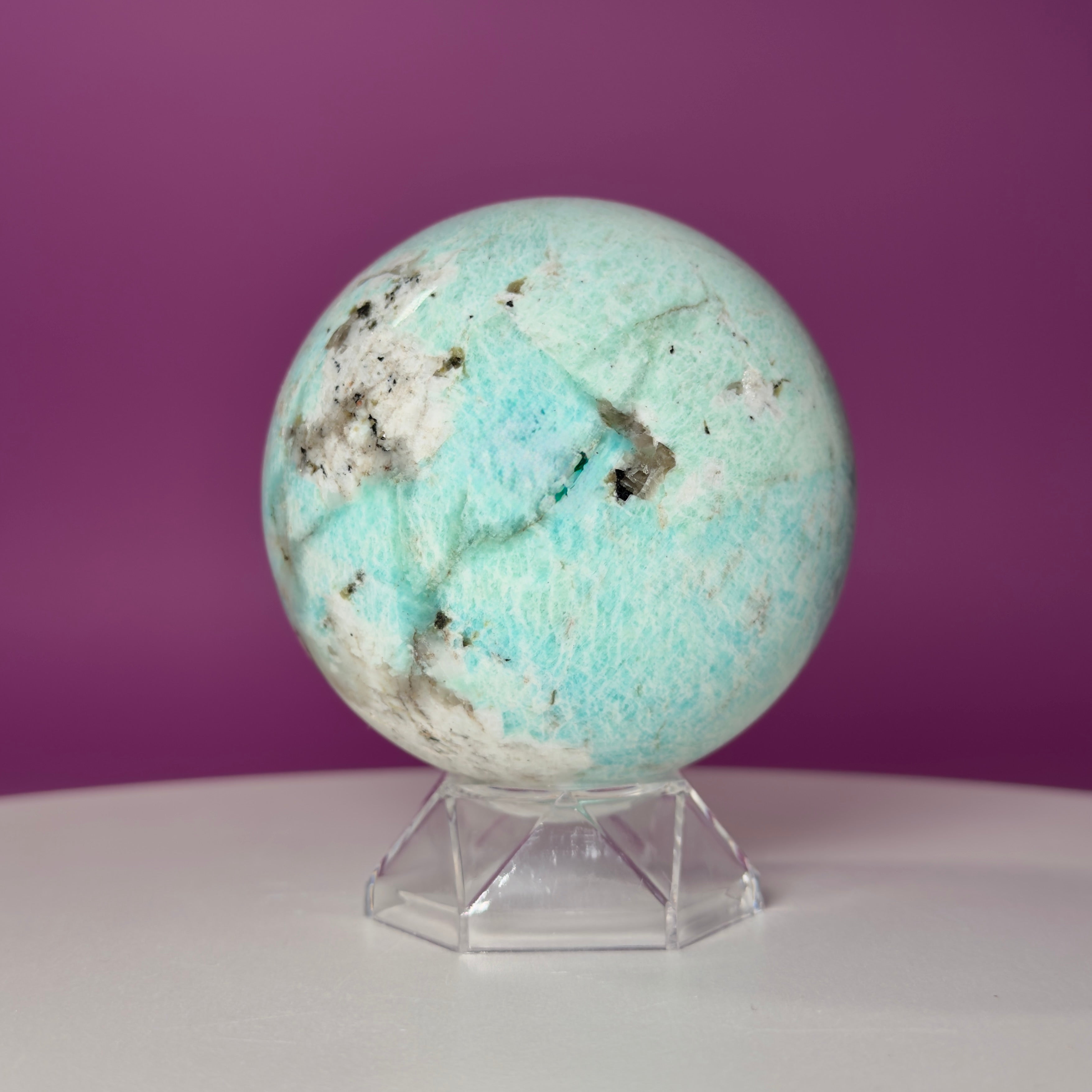 Amazonite Sphere with Acrylic Stand | Large Collector Crystal Display