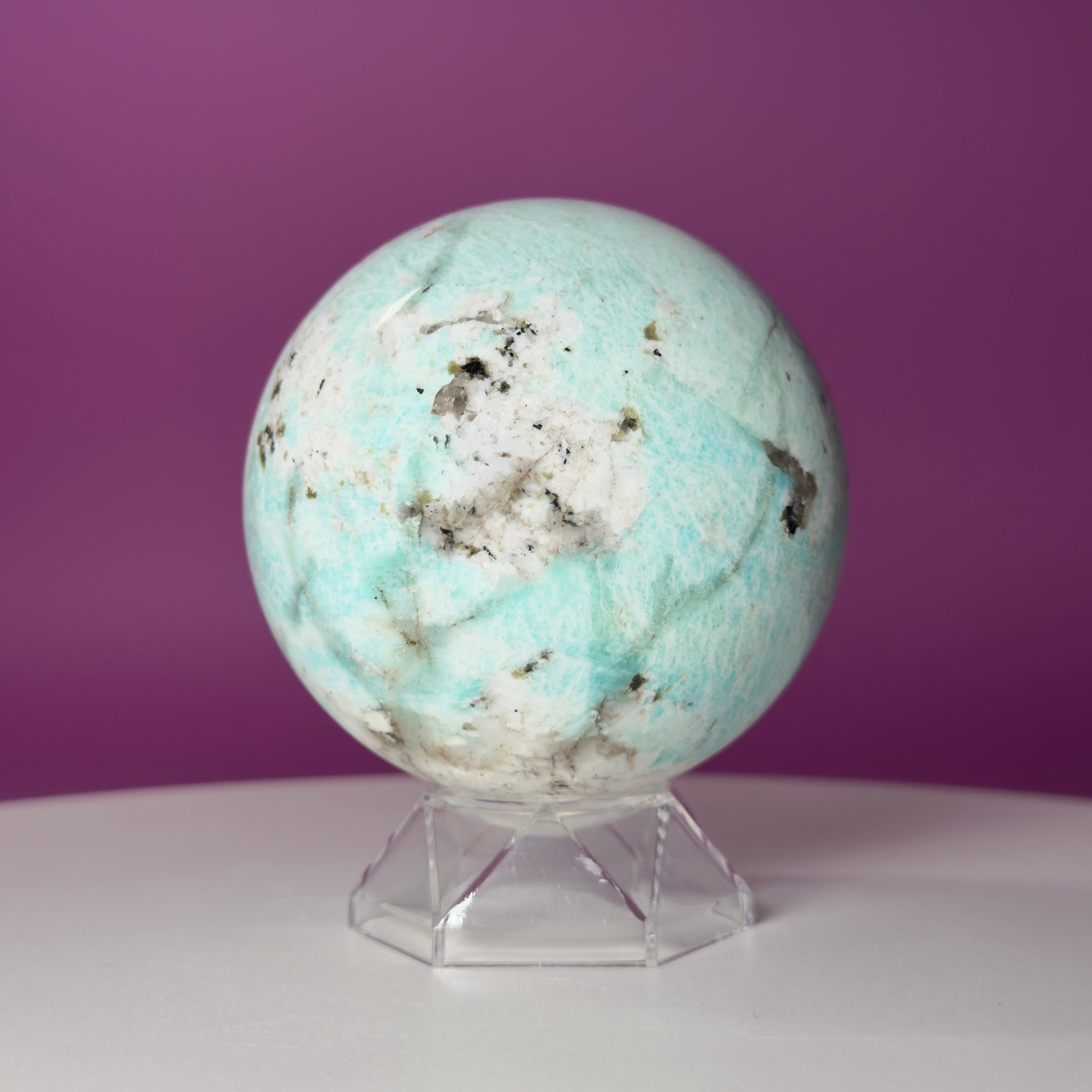 Amazonite Sphere with Acrylic Stand | Large Collector Crystal Display