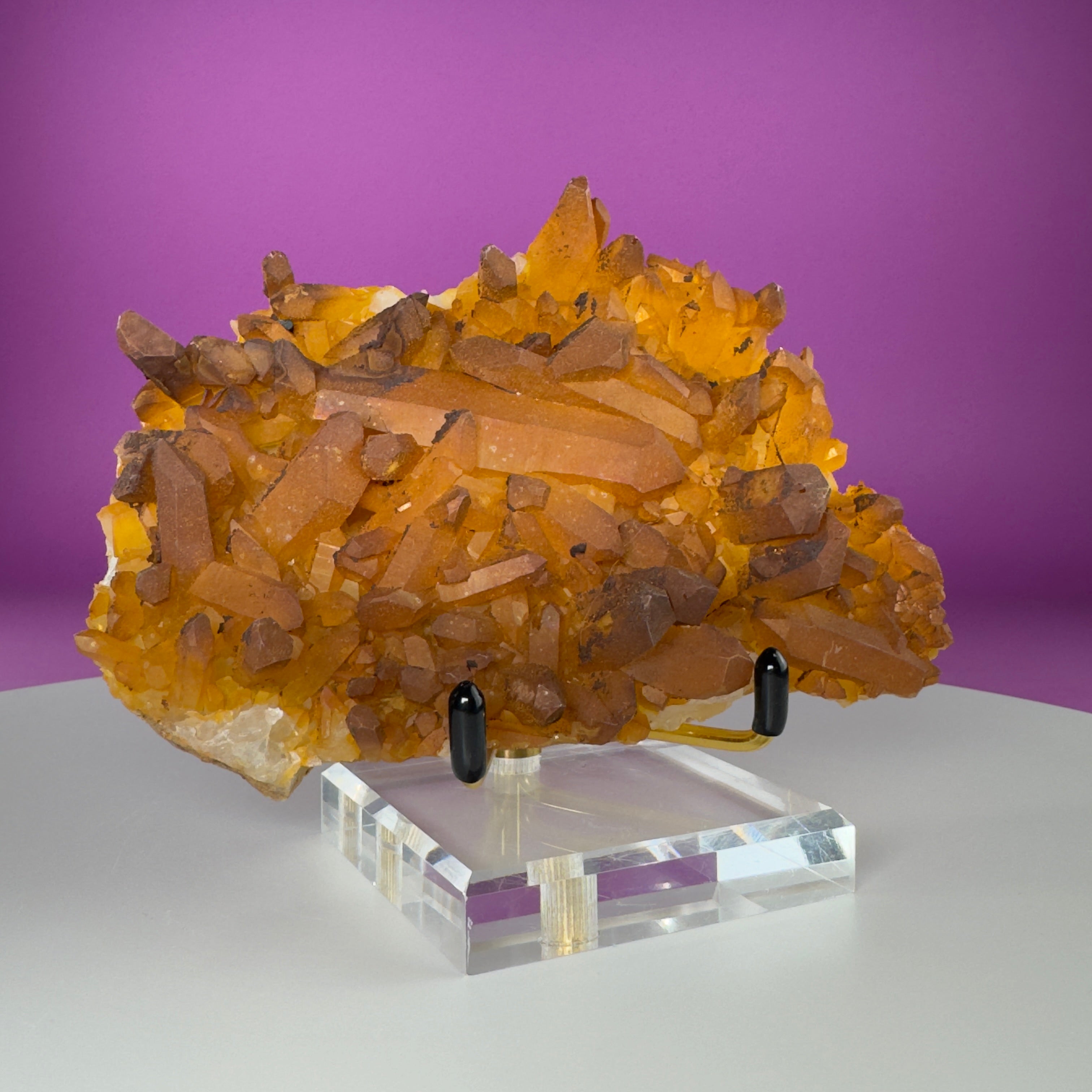 Golden Healer Quartz Cluster from Collier Creek Arkansas with Gold Display Stand