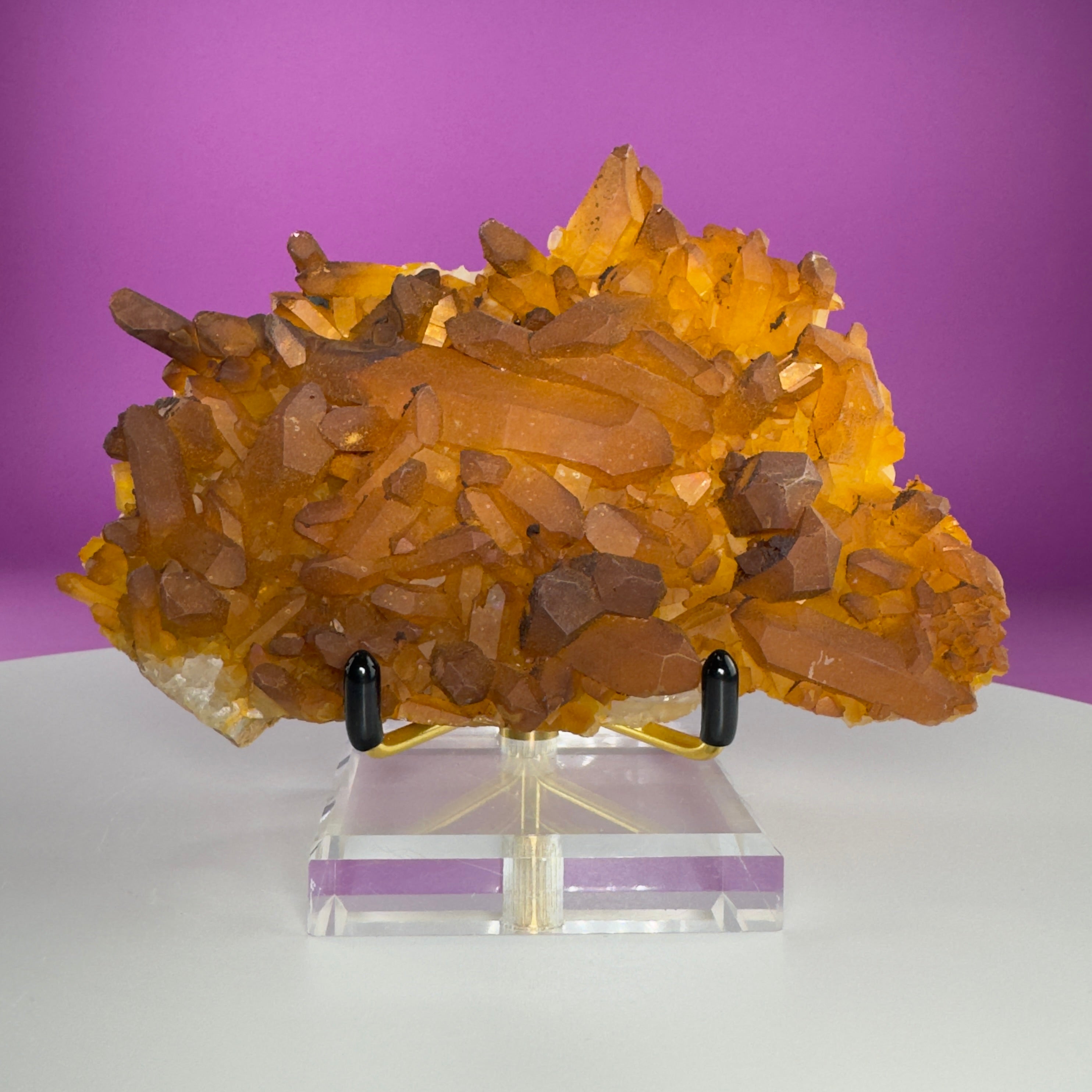 Golden Healer Quartz Cluster from Collier Creek Arkansas with Gold Display Stand