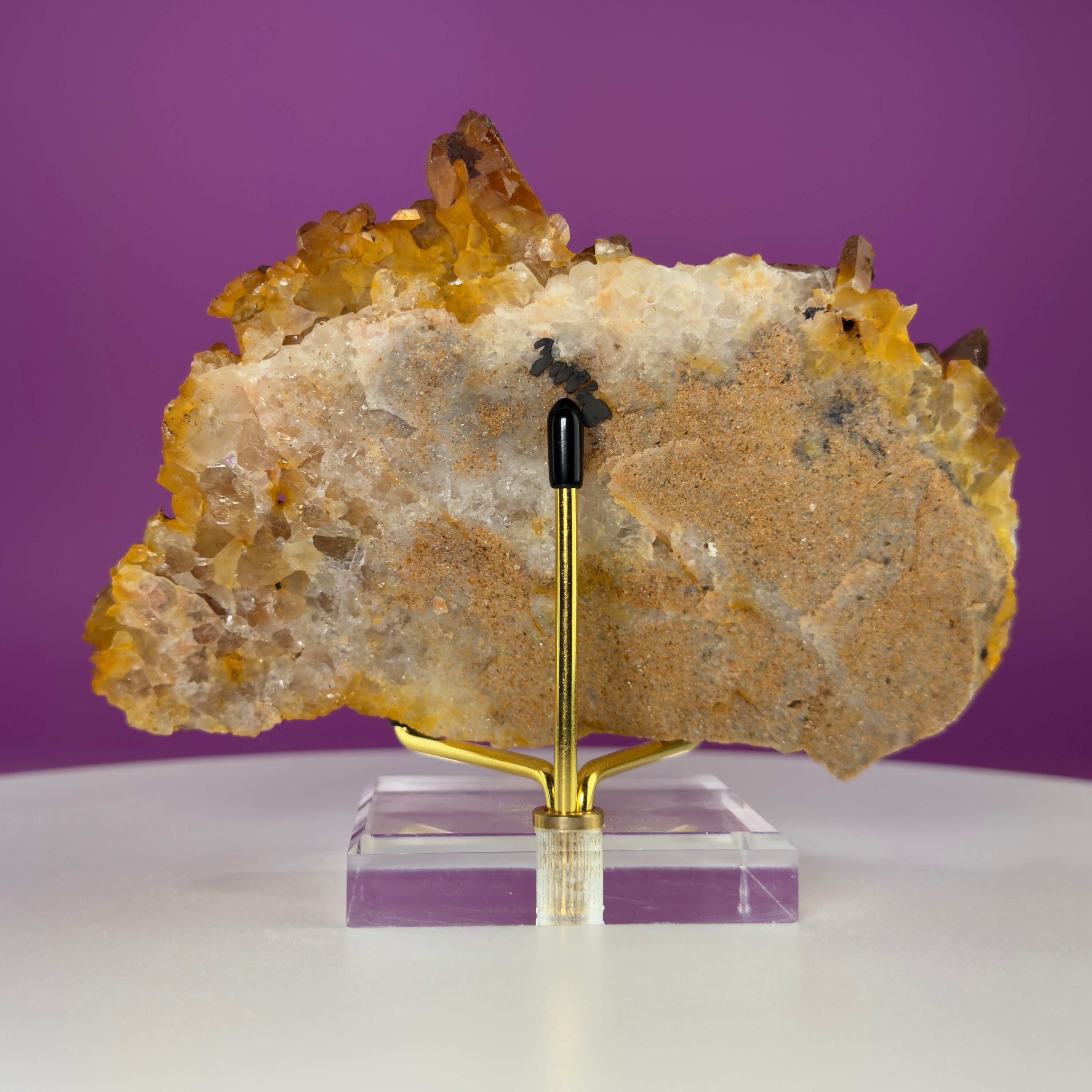 Golden Healer Quartz Cluster from Collier Creek Arkansas with Gold Display Stand
