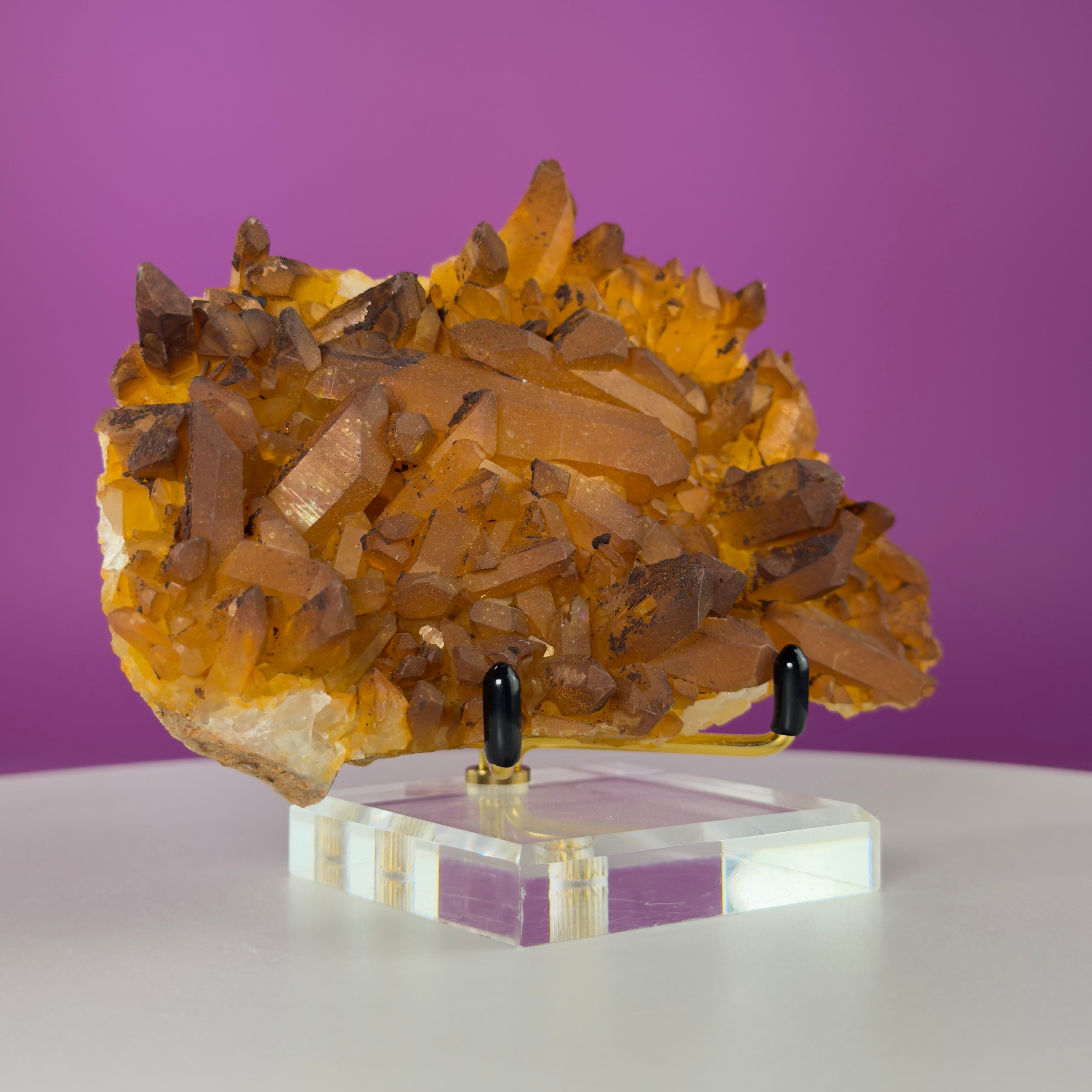 Golden Healer Quartz Cluster from Collier Creek Arkansas with Gold Display Stand