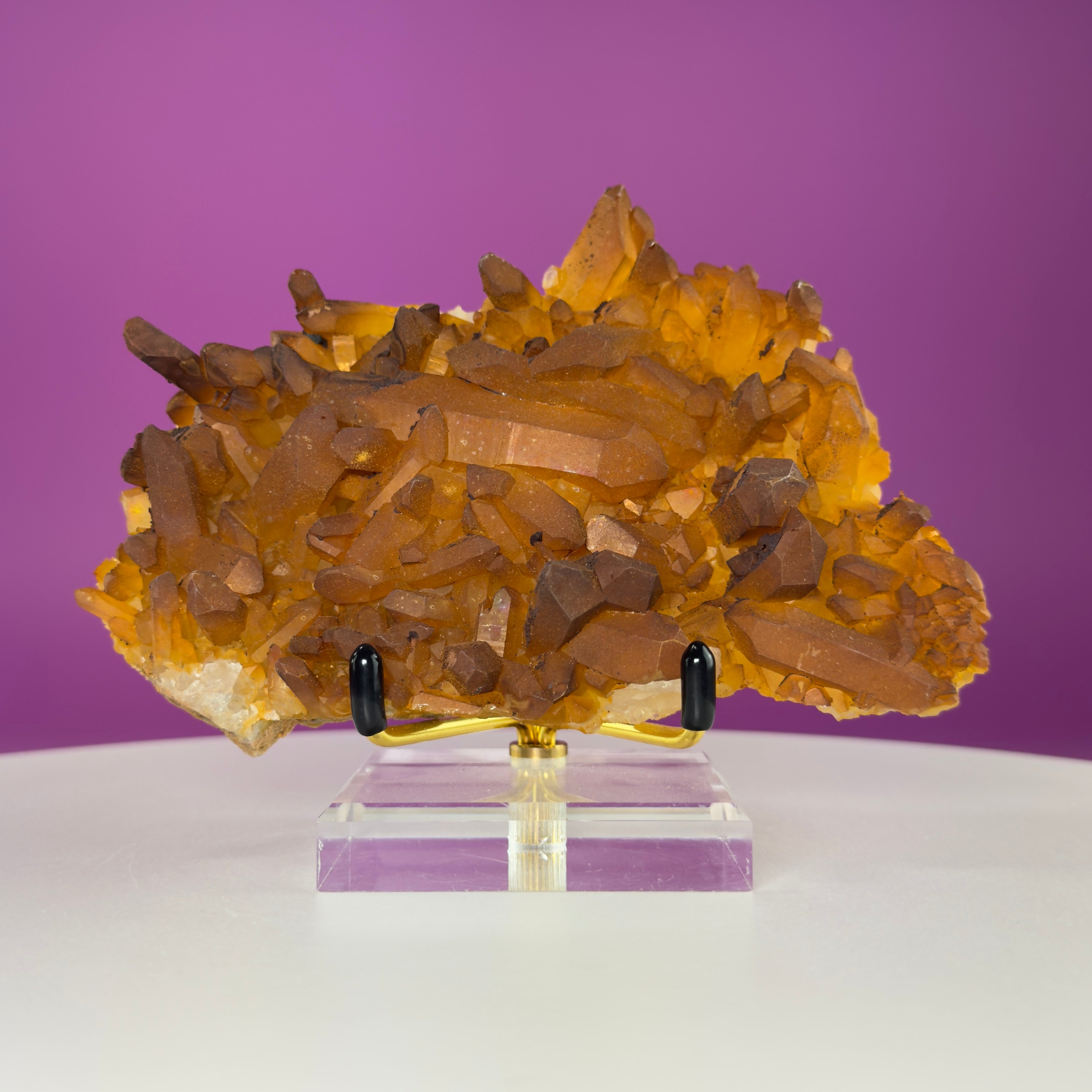 Golden Healer Quartz Cluster from Collier Creek Arkansas with Gold Display Stand