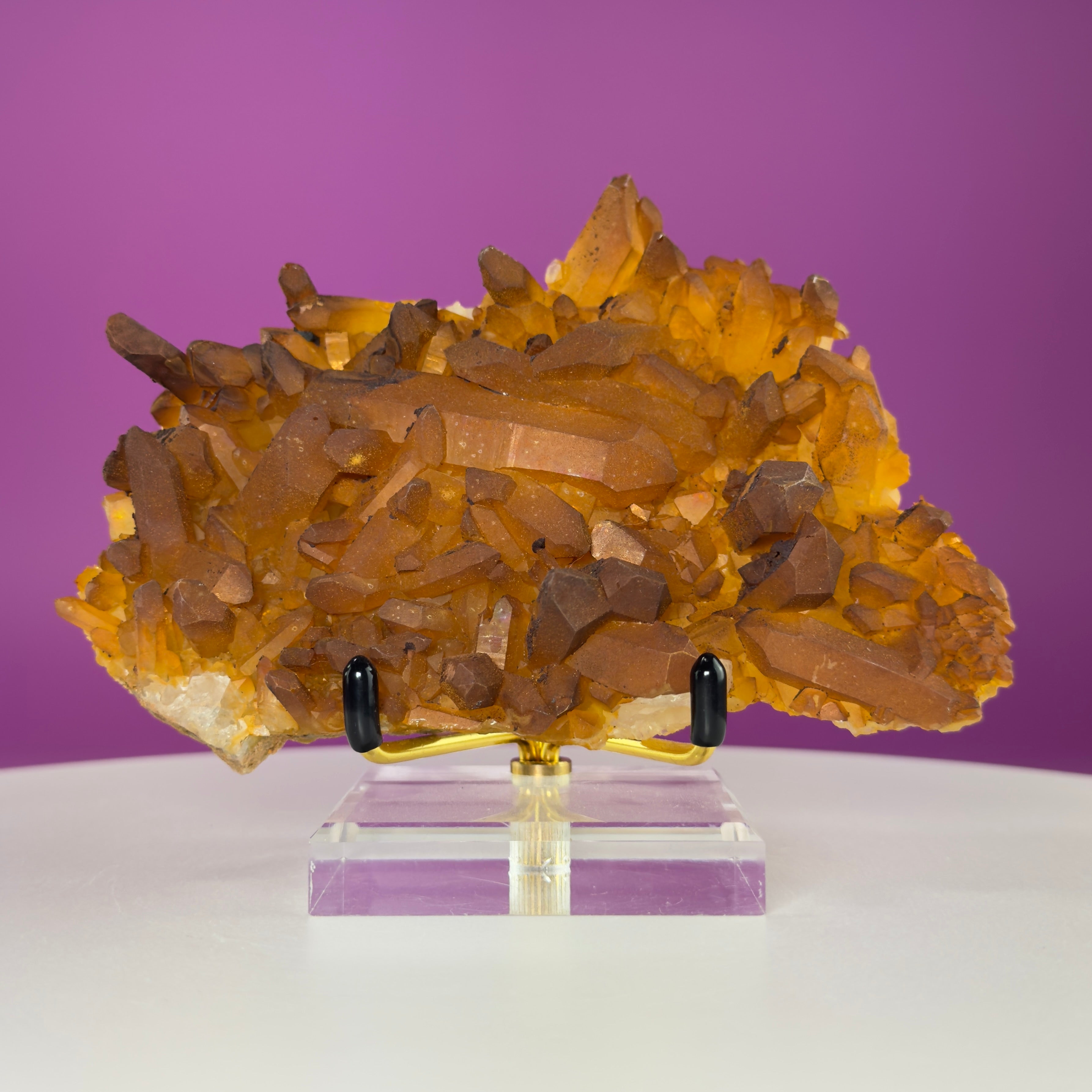 Golden Healer Quartz Cluster from Collier Creek Arkansas with Gold Display Stand