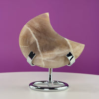 Moonstone Crescent Moon with Silver Metal Display Stand