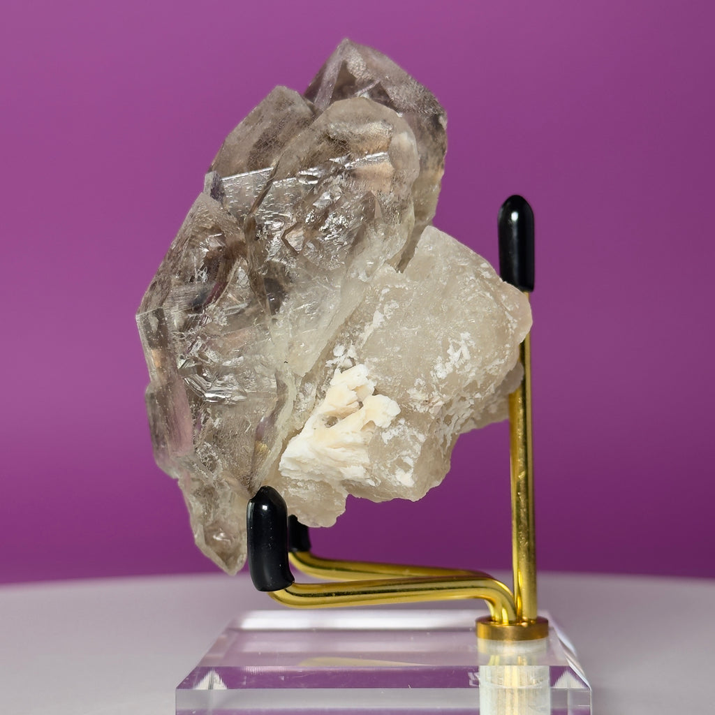 Smoky Quartz Elestial Crystal Cluster (Includes Gold Metal/Acrylic Stand)