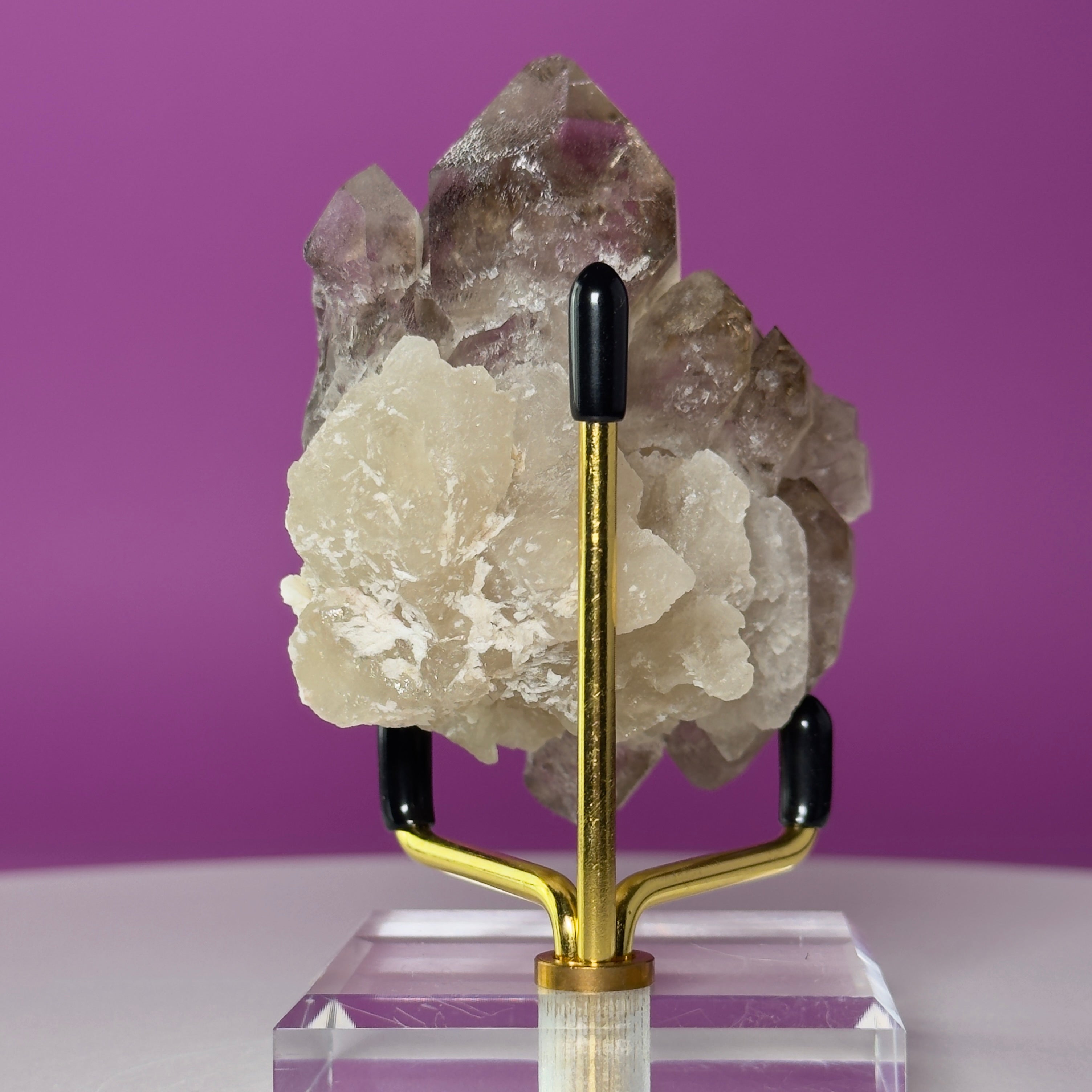 Smoky Quartz Elestial Crystal Cluster (Includes Gold Metal/Acrylic Stand)