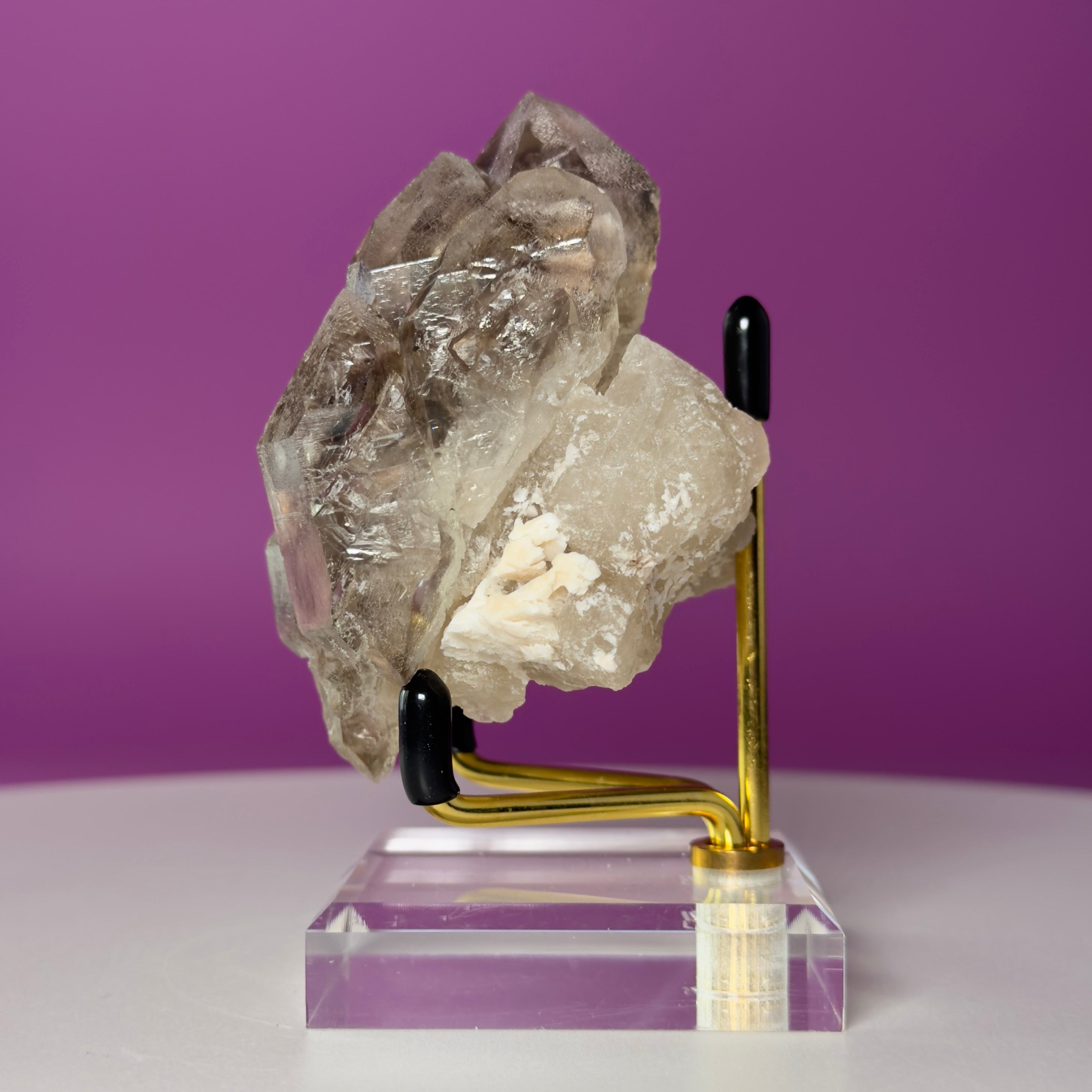 Smoky Quartz Elestial Crystal Cluster (Includes Gold Metal/Acrylic Stand)