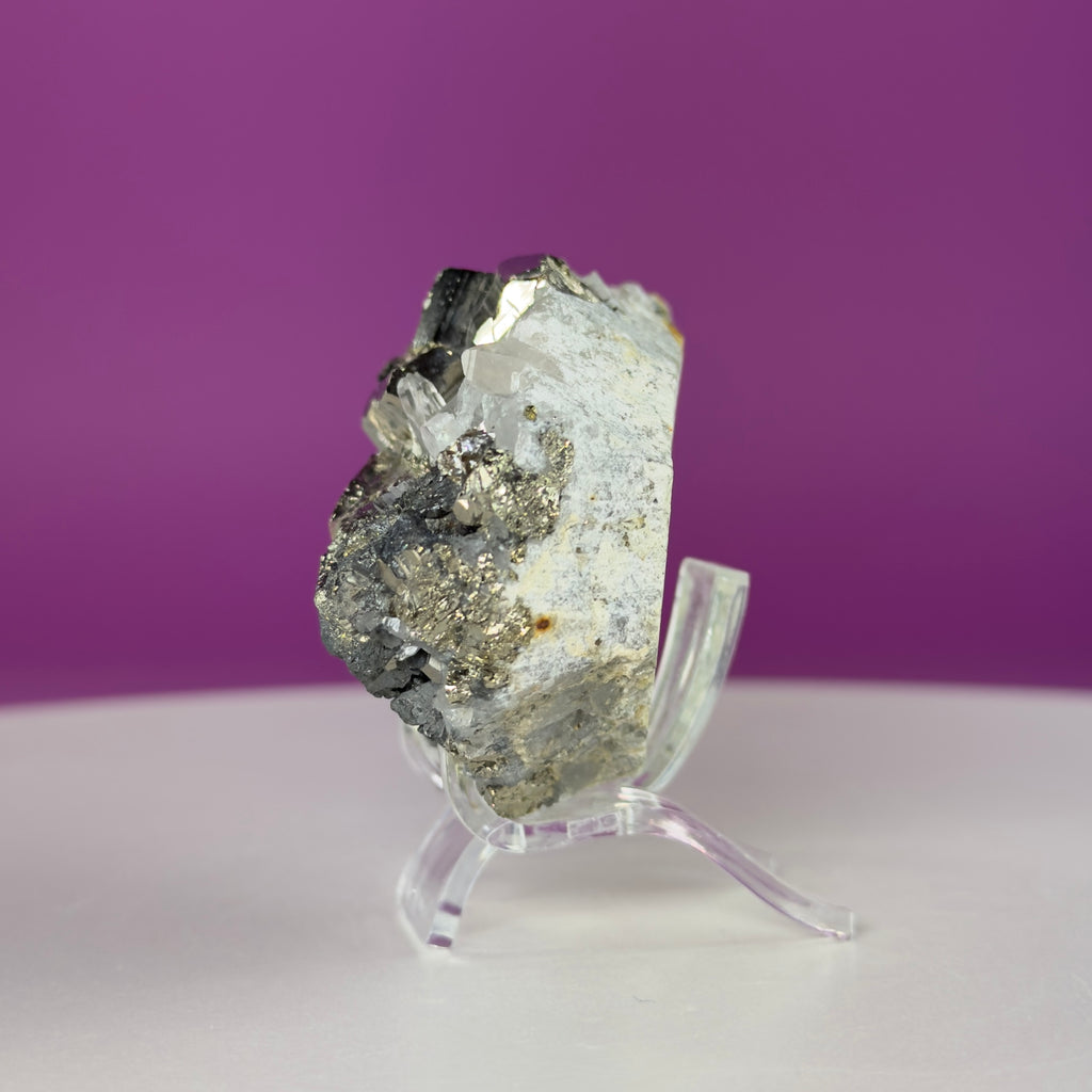Chalcopyrite on Quartz w Acrylic Display Stand