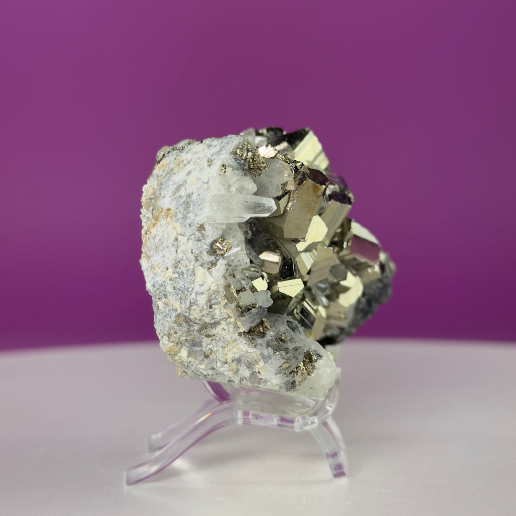 Chalcopyrite on Quartz w Acrylic Display Stand