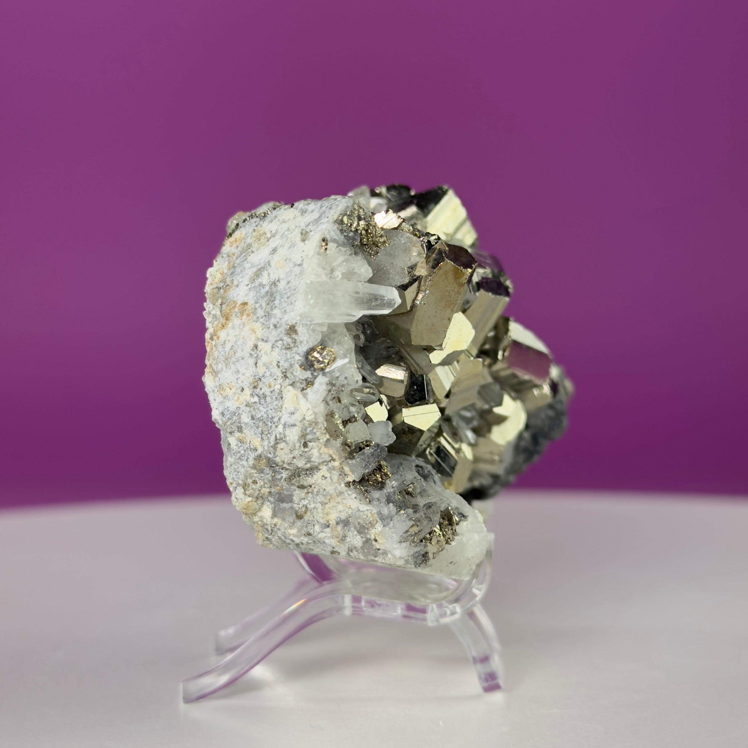 Chalcopyrite on Quartz w Acrylic Display Stand