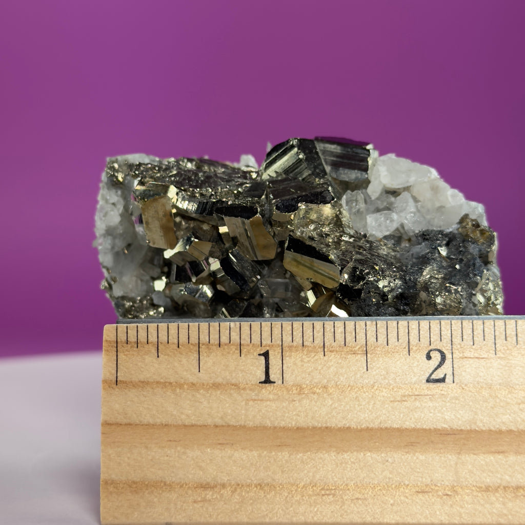 Chalcopyrite on Quartz w Acrylic Display Stand