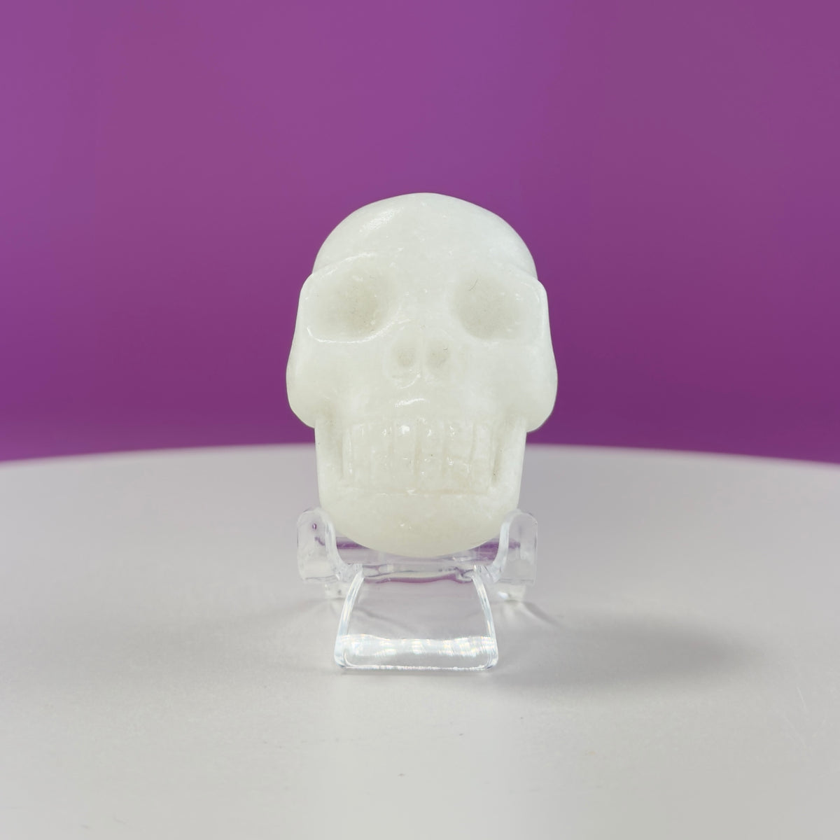 White Jade Mini Double Skull with Acrylic Stand