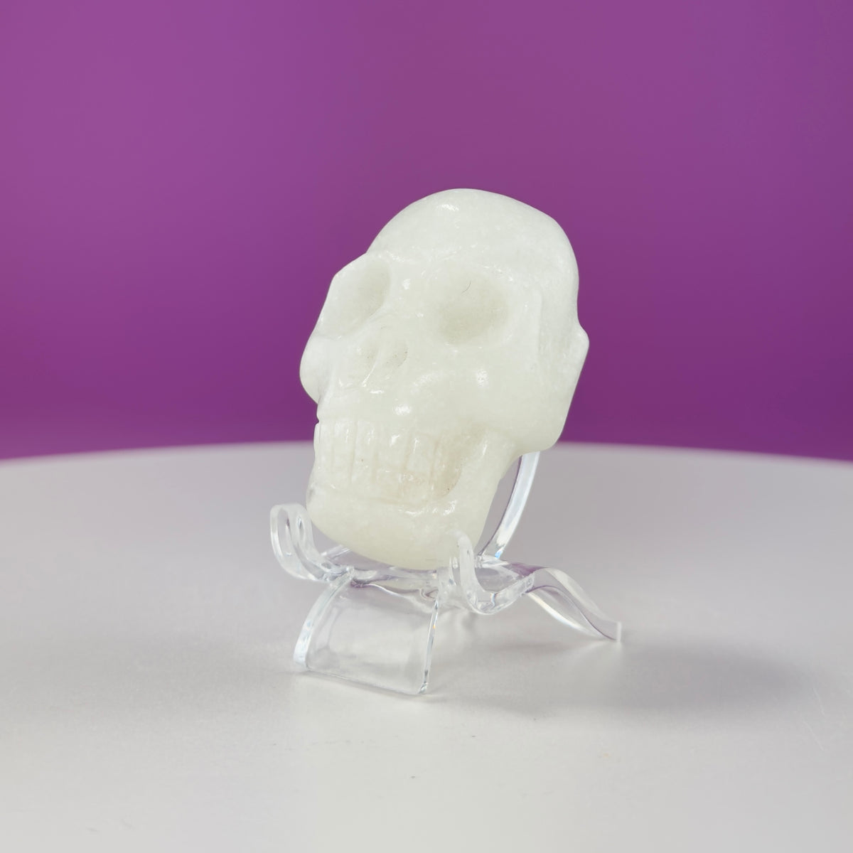 White Jade Mini Double Skull with Acrylic Stand
