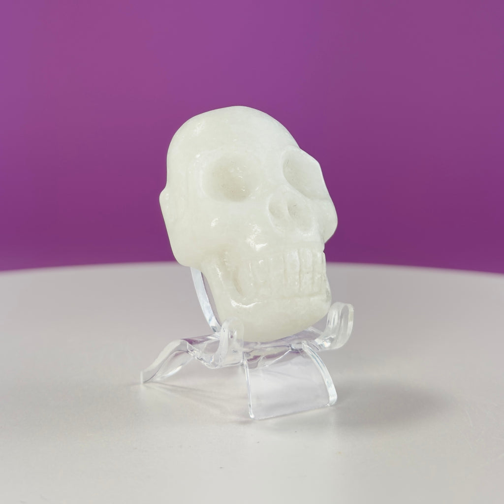 White Jade Mini Double Skull with Acrylic Stand