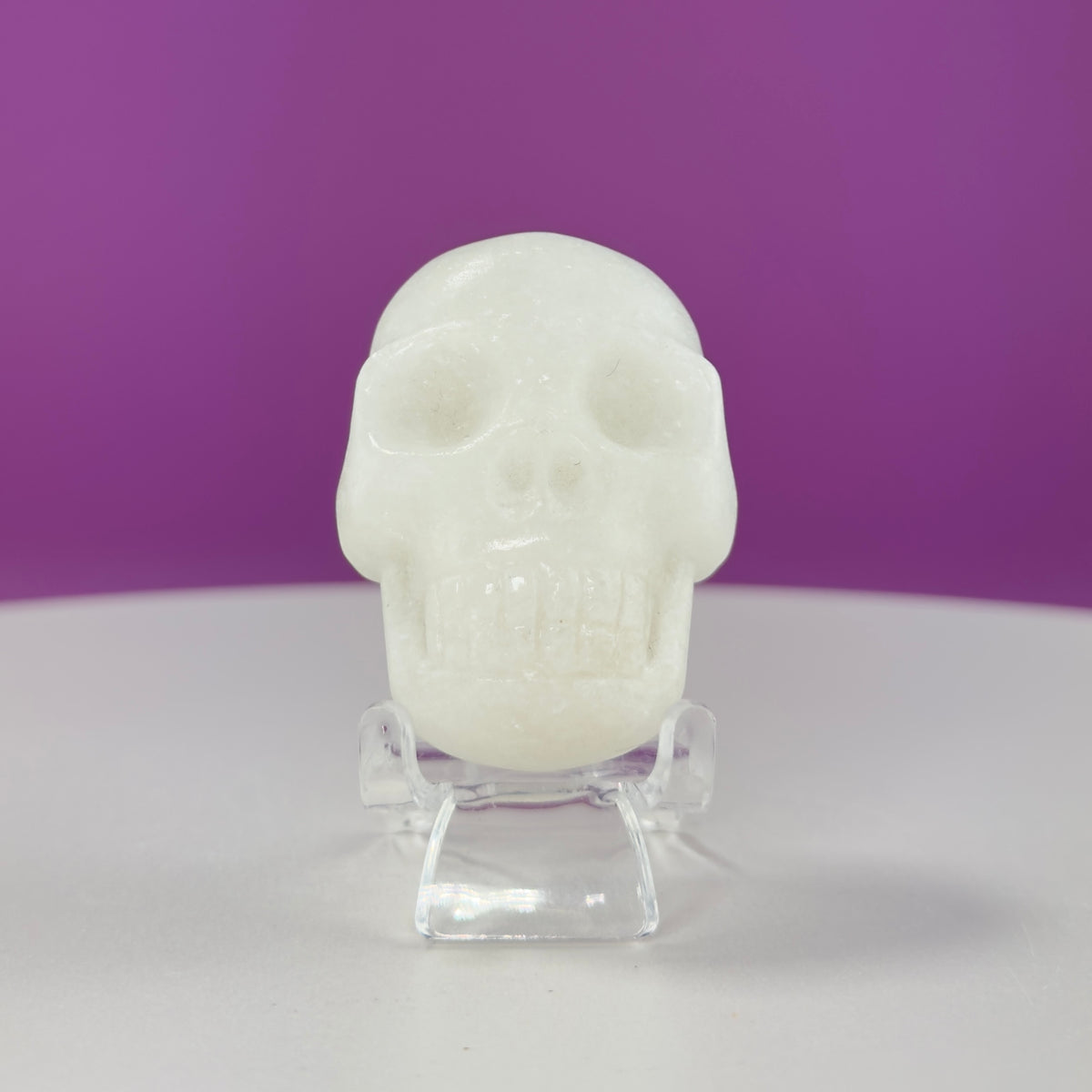 White Jade Mini Double Skull with Acrylic Stand