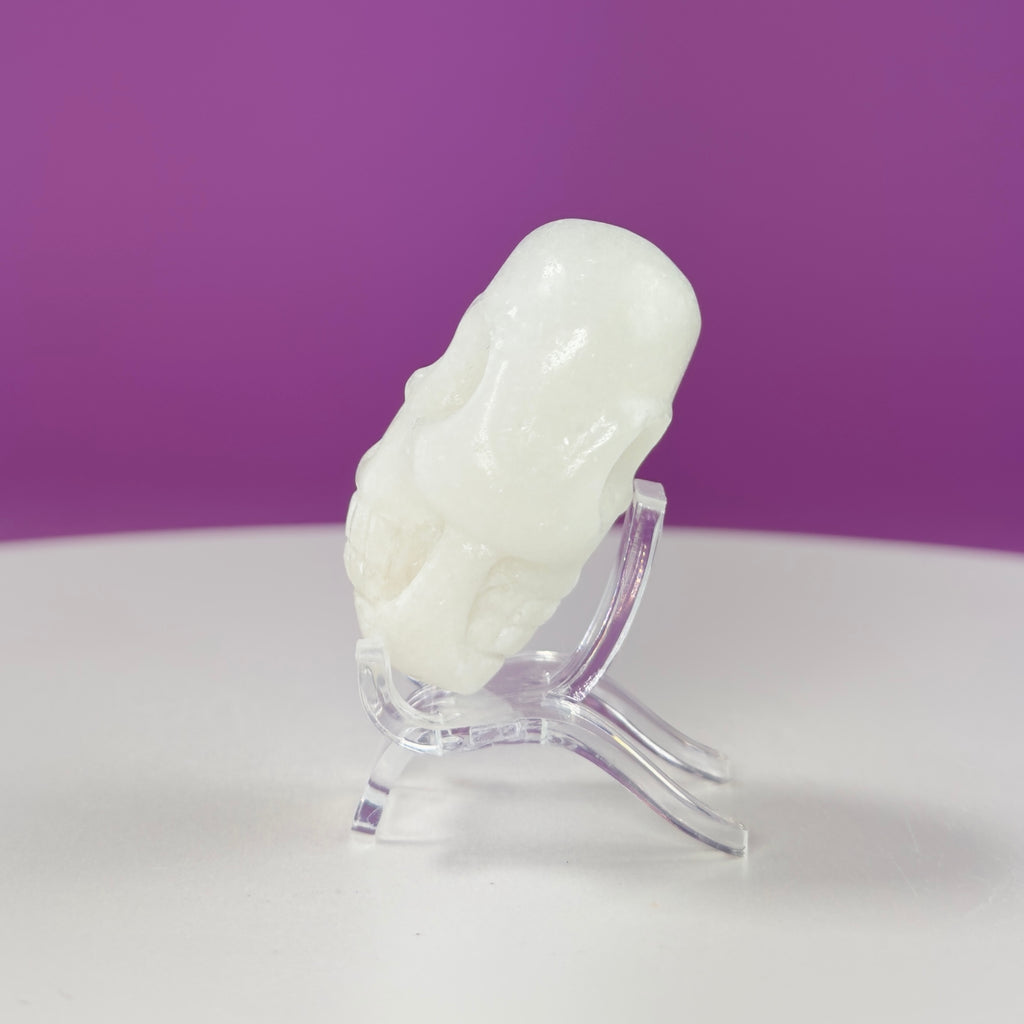 White Jade Mini Double Skull with Acrylic Stand