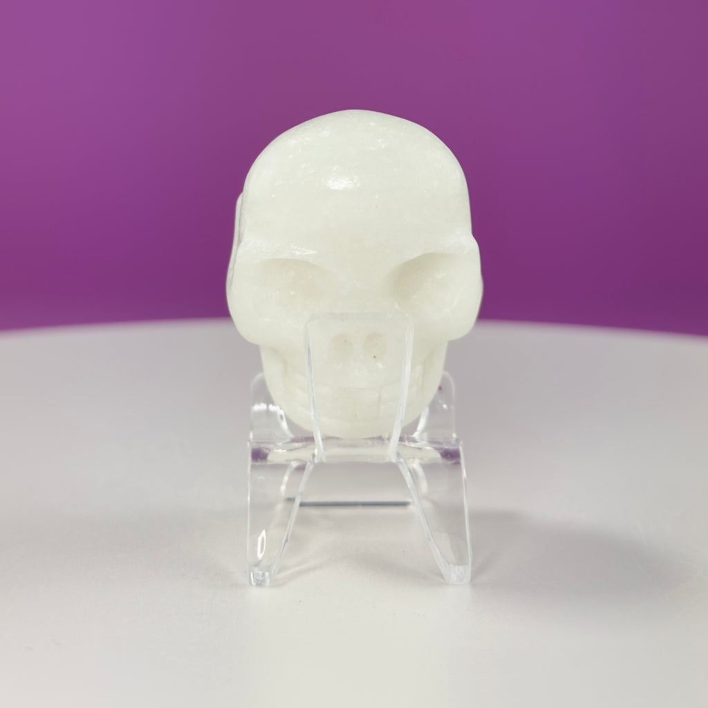 White Jade Mini Double Skull with Acrylic Stand