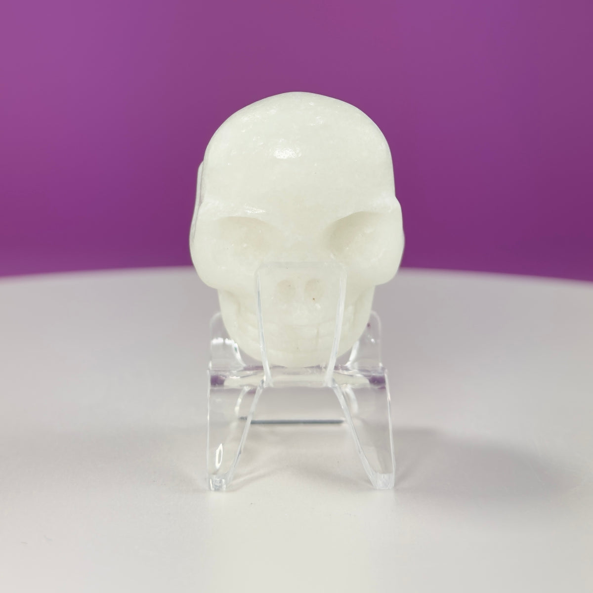 White Jade Mini Double Skull with Acrylic Stand