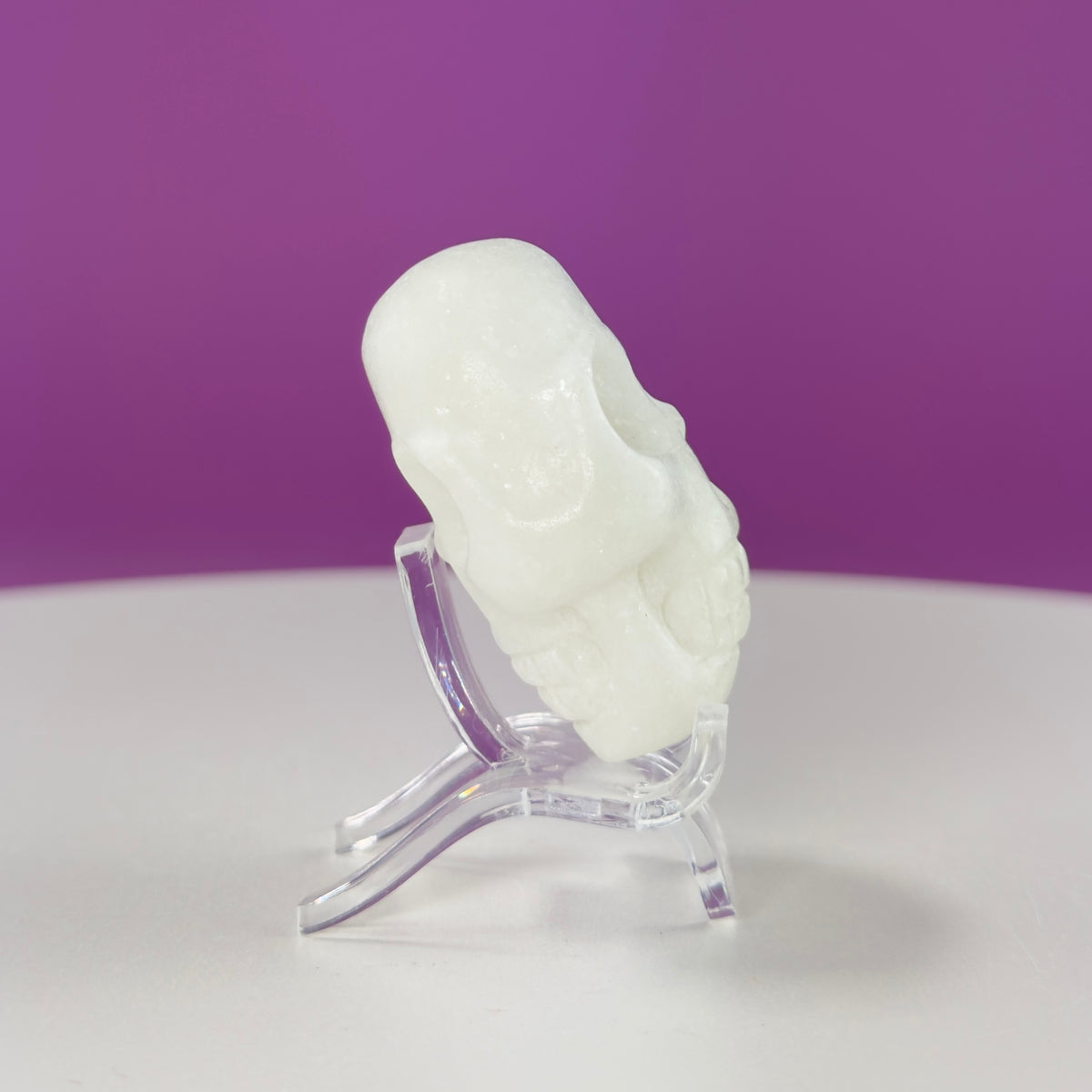 White Jade Mini Double Skull with Acrylic Stand