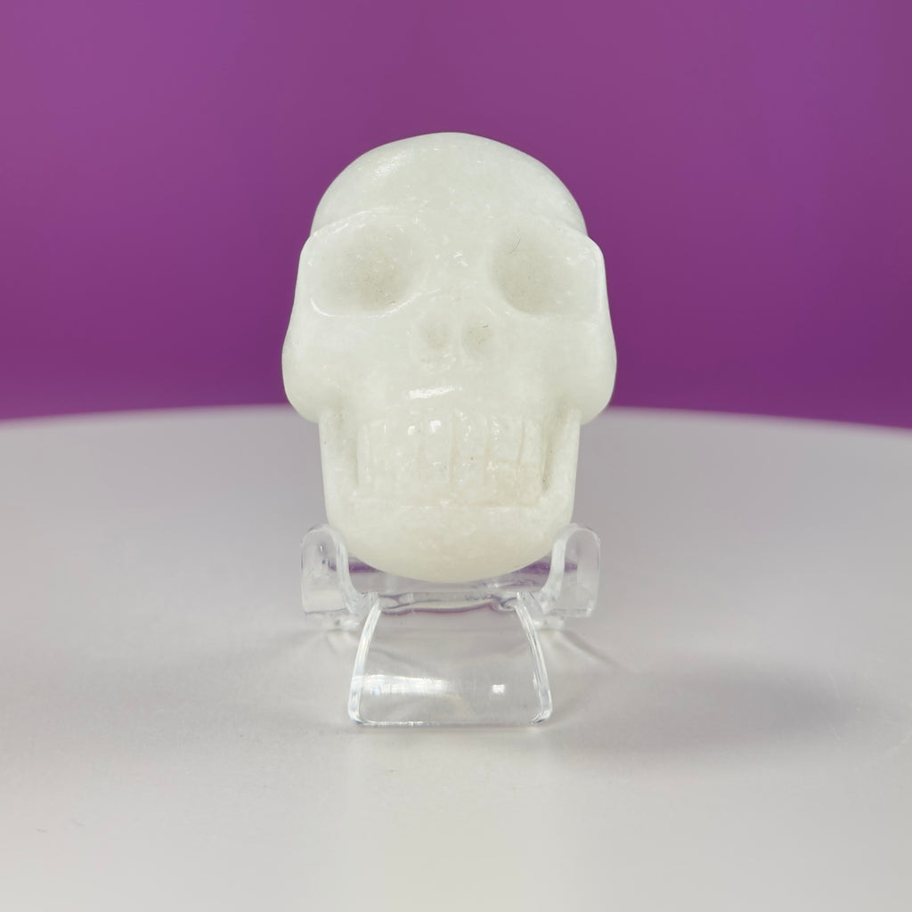 White Jade Mini Double Skull with Acrylic Stand