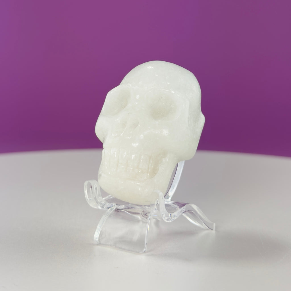 White Jade Mini Double Skull with Acrylic Stand