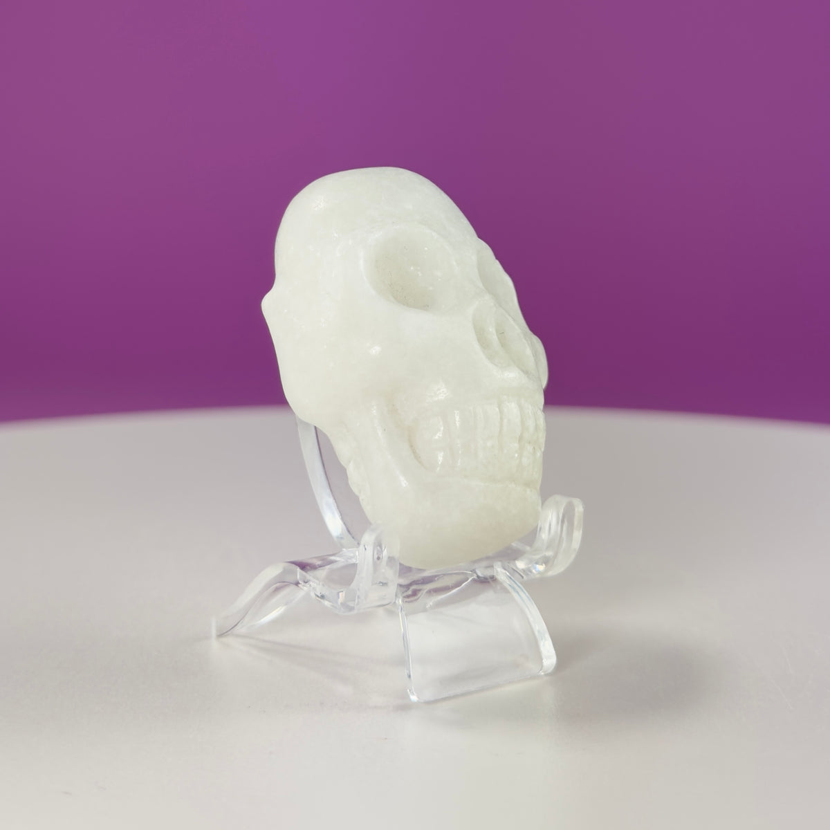 White Jade Mini Double Skull with Acrylic Stand