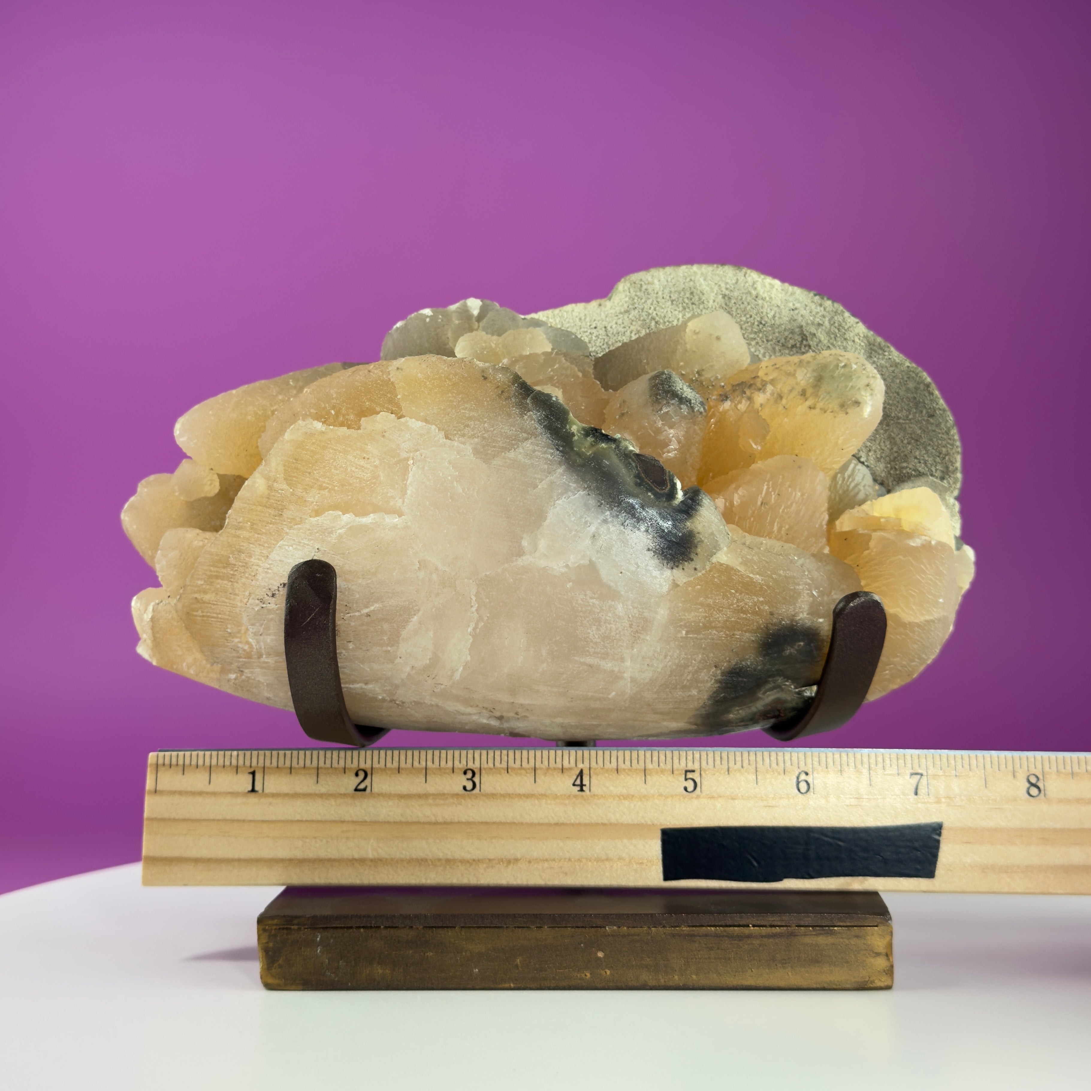 Honey Calcite Specimen from Uruguay with Custom Metal Stand